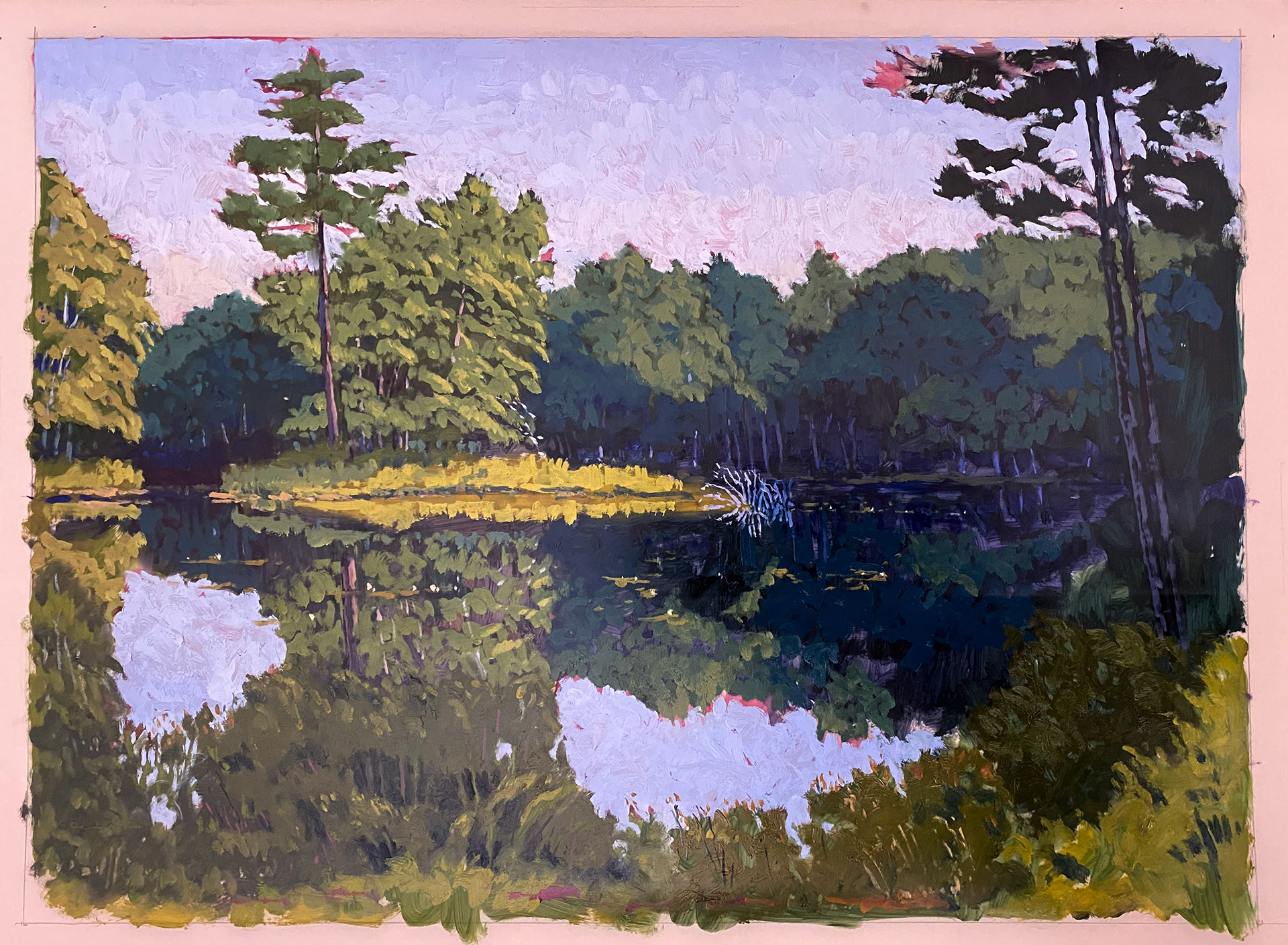 Boutwell Pond 2,  36 x 24 oil on Mylar