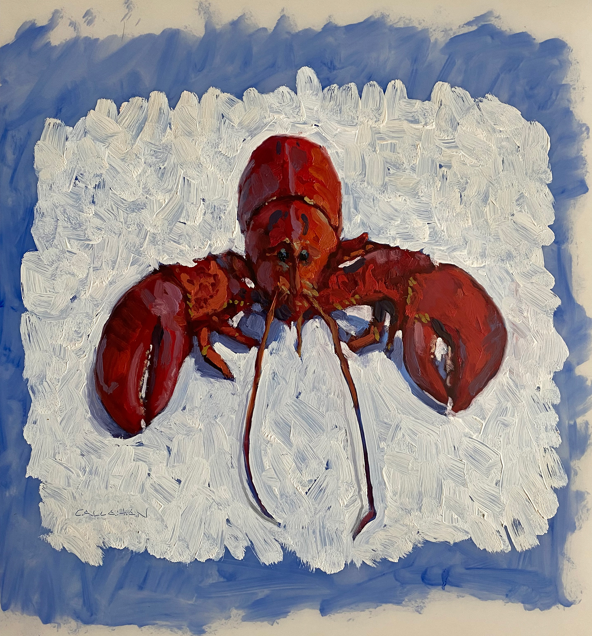 SOLD Lobster, 12 x 12 oil on Mylar (sold)