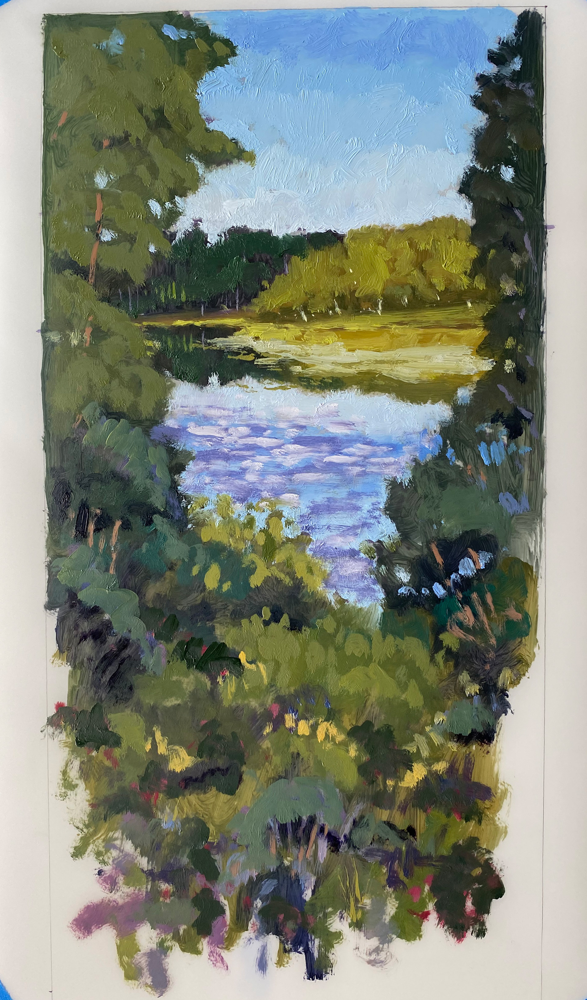 SOLD Wetlands 8 x 16 oil on Mylar