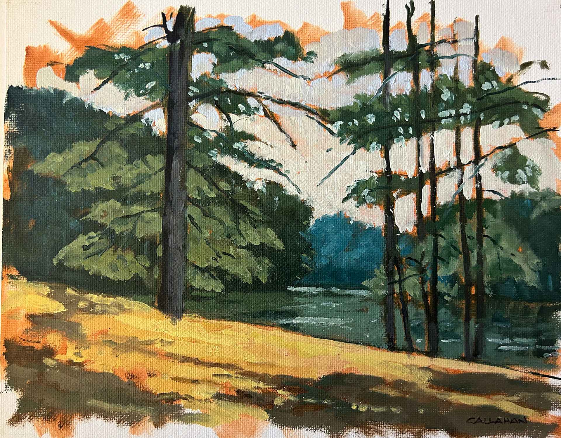 At the Cabins 10x8  oil canvas board