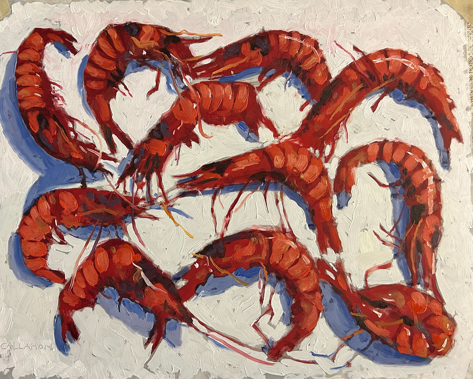 Palamos Striped Shrimp 11x14 oil on Mylar SOLD