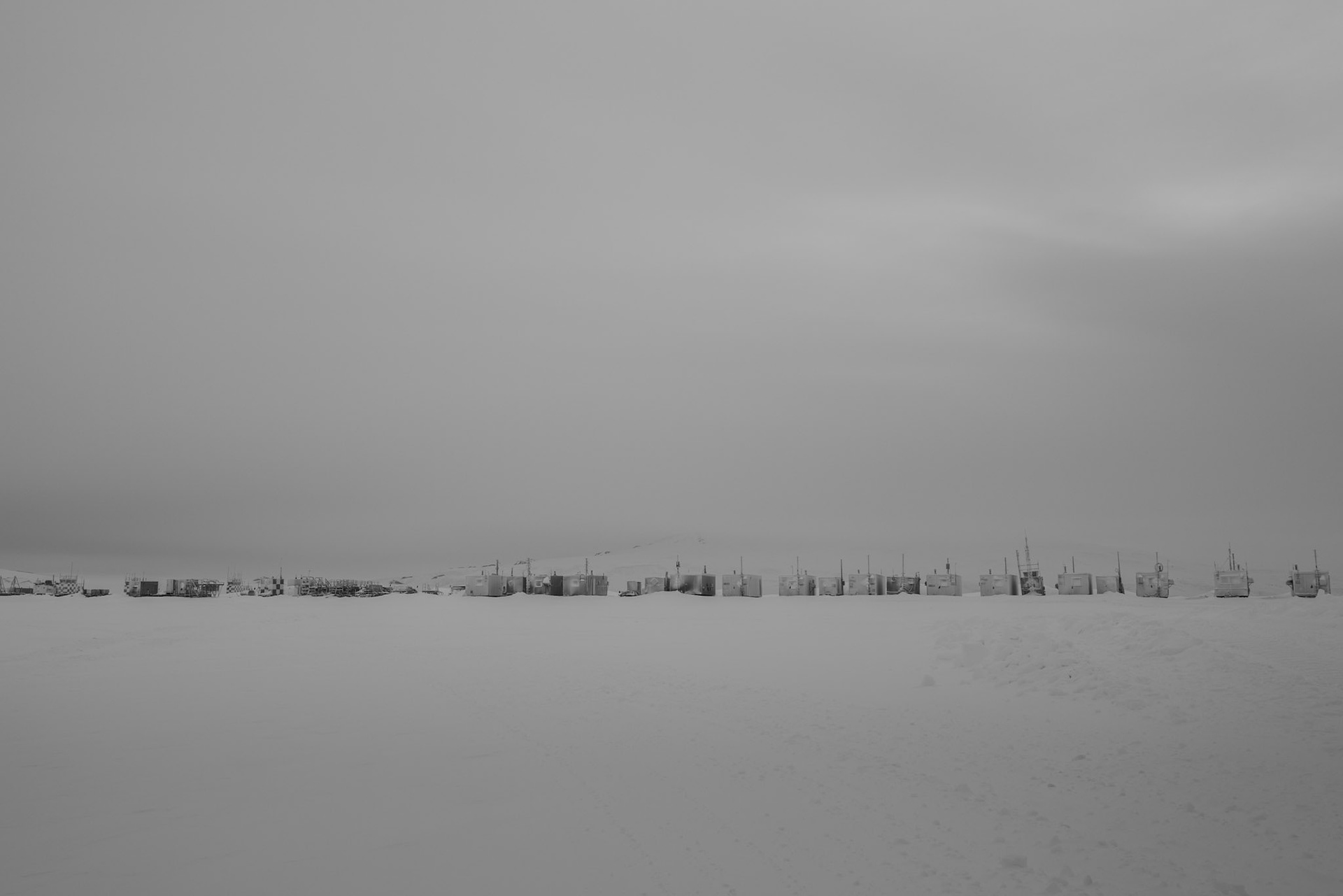 A row of structures, for use in the operation of Willy Field, waiting to be set up for the summer season.