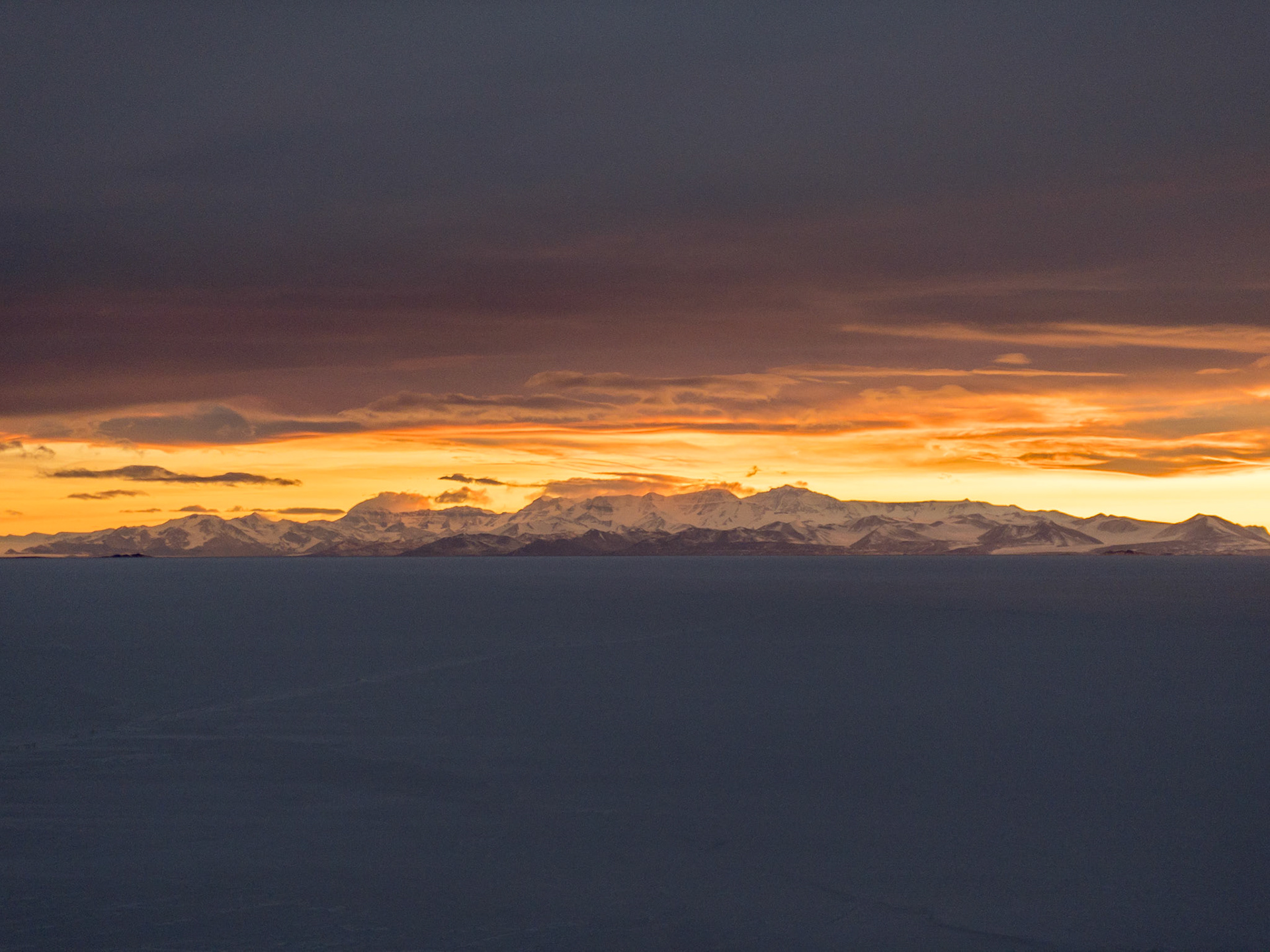 Sunset behind the Royal Society Range viewed from McMurdo