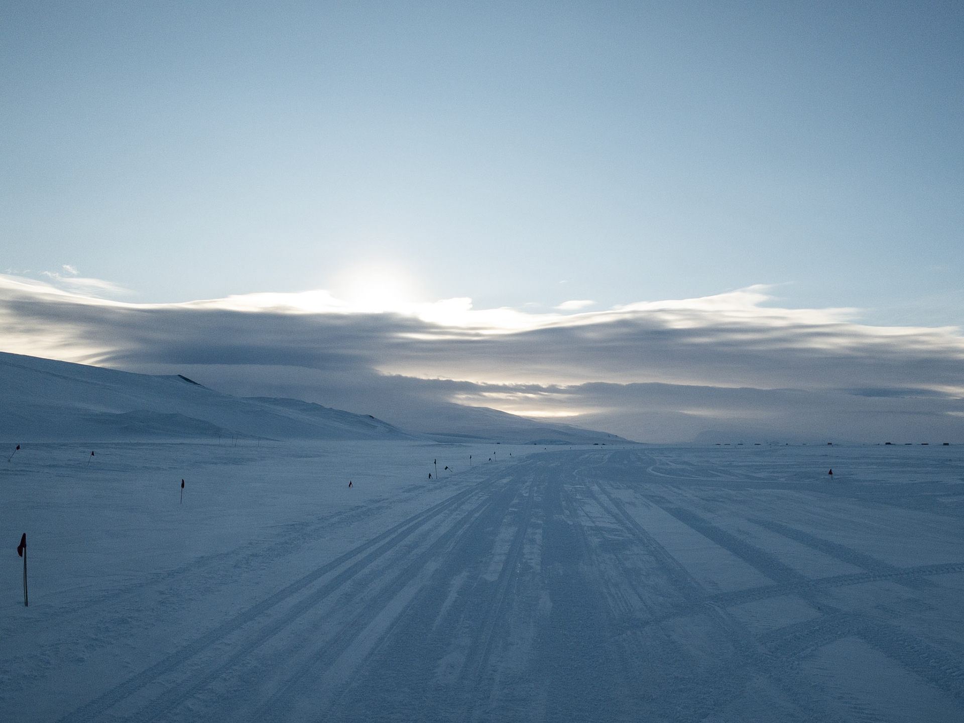 Driving the ice shelf to the runways in Antarctica