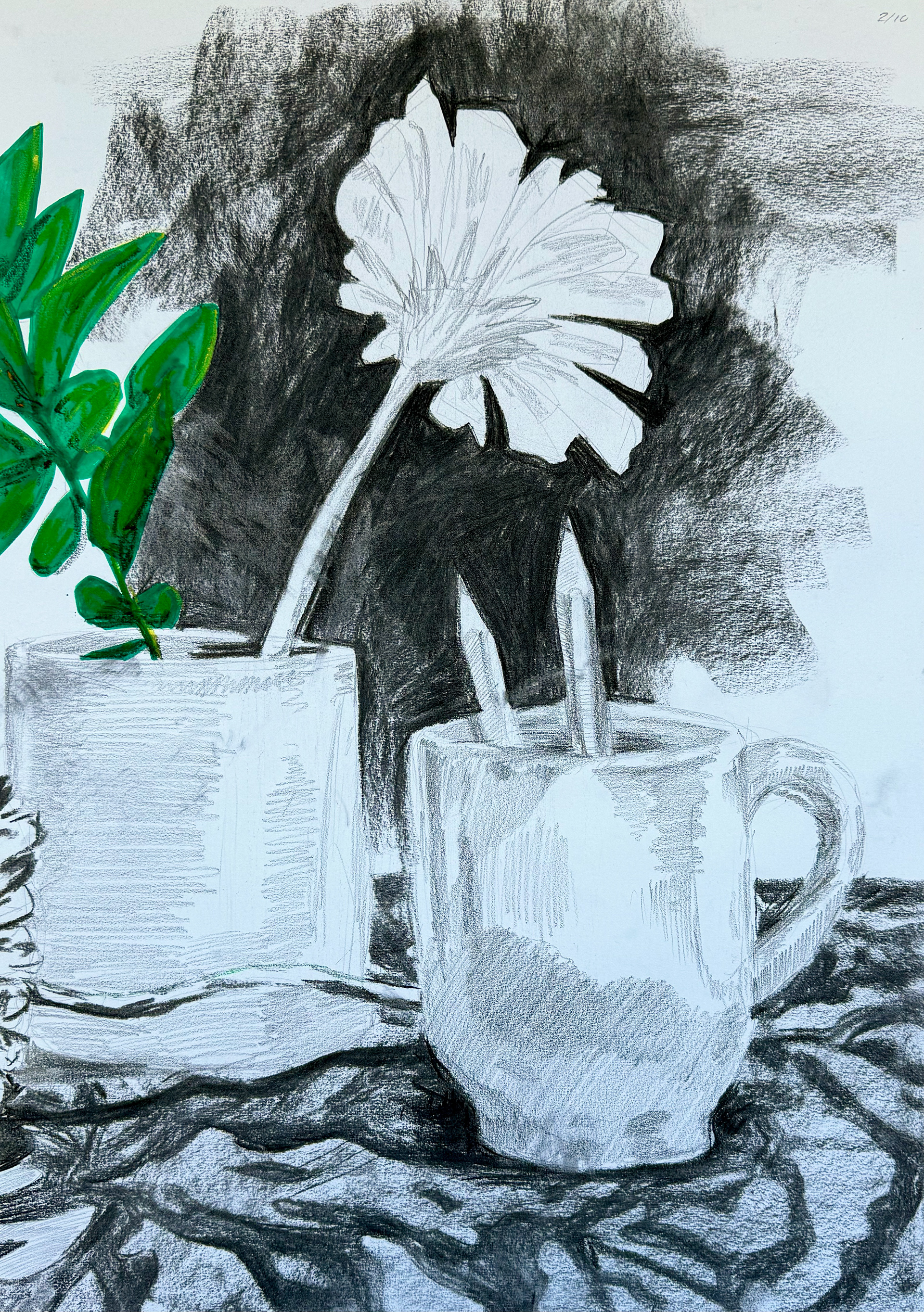 charcoal and markers on paper, 42 x 59.4 cm