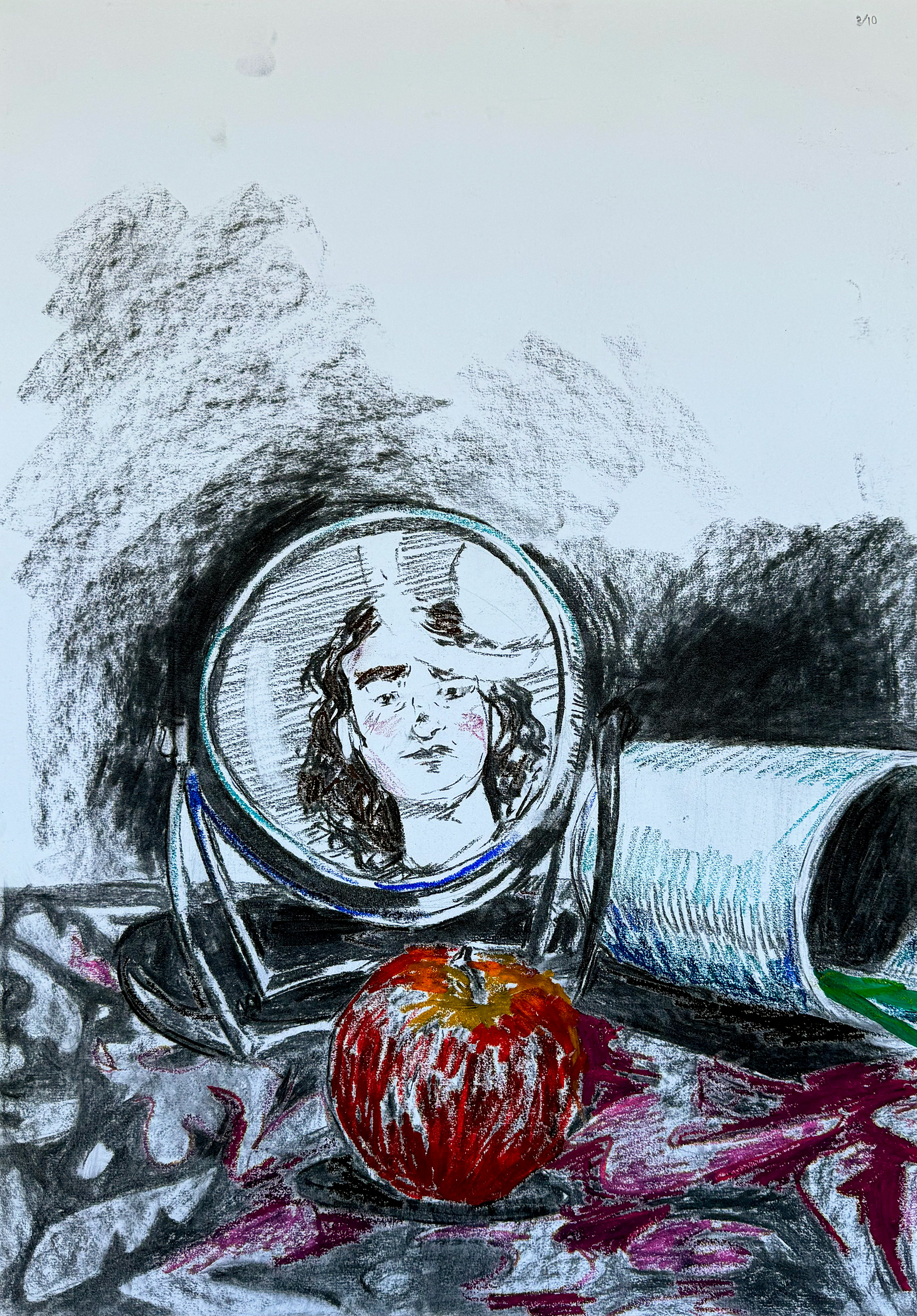 charcoal and oil pastels on paper, 42 x 59.4 cm