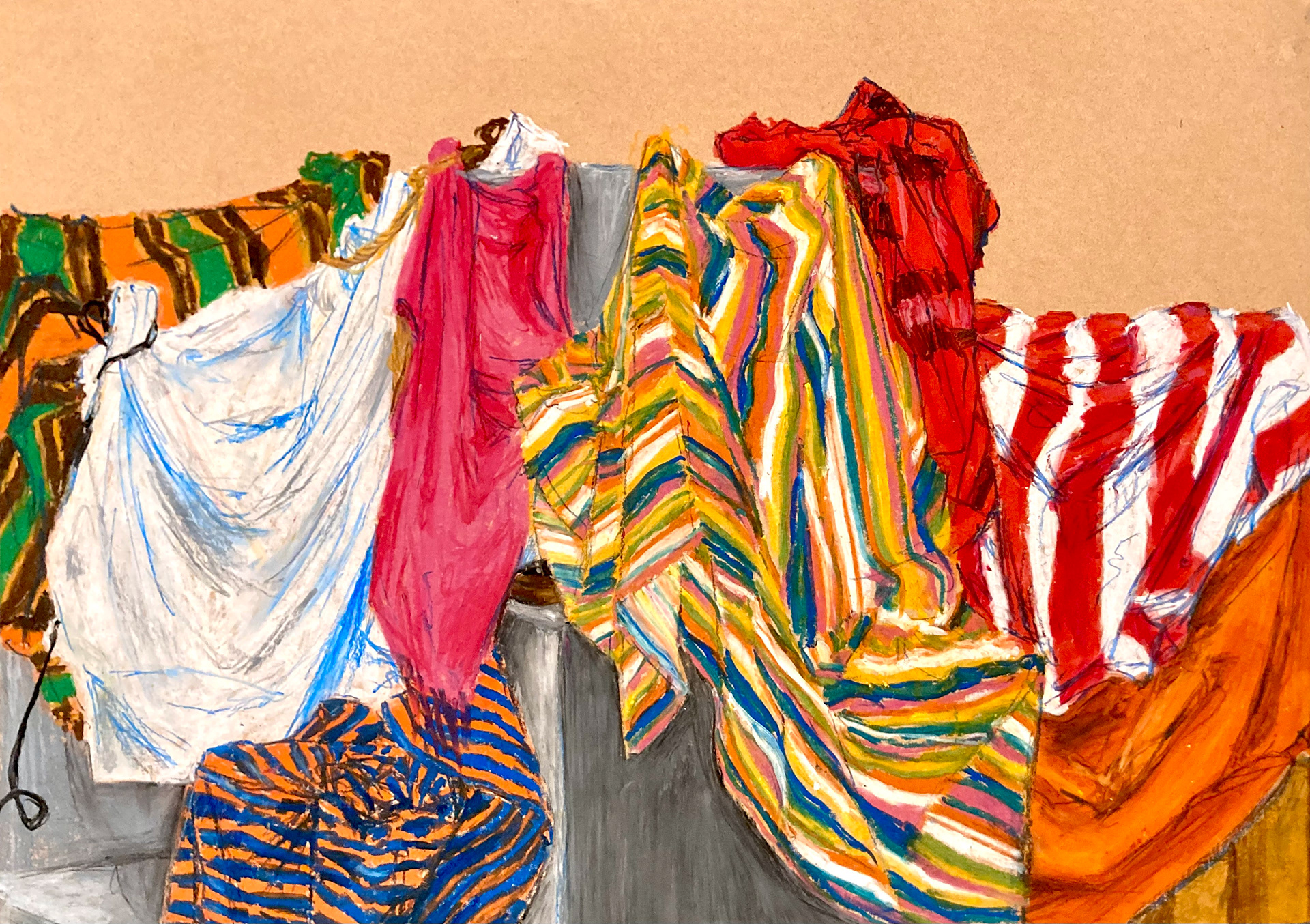 oil pastels on paper, 42 x 59.4 cm