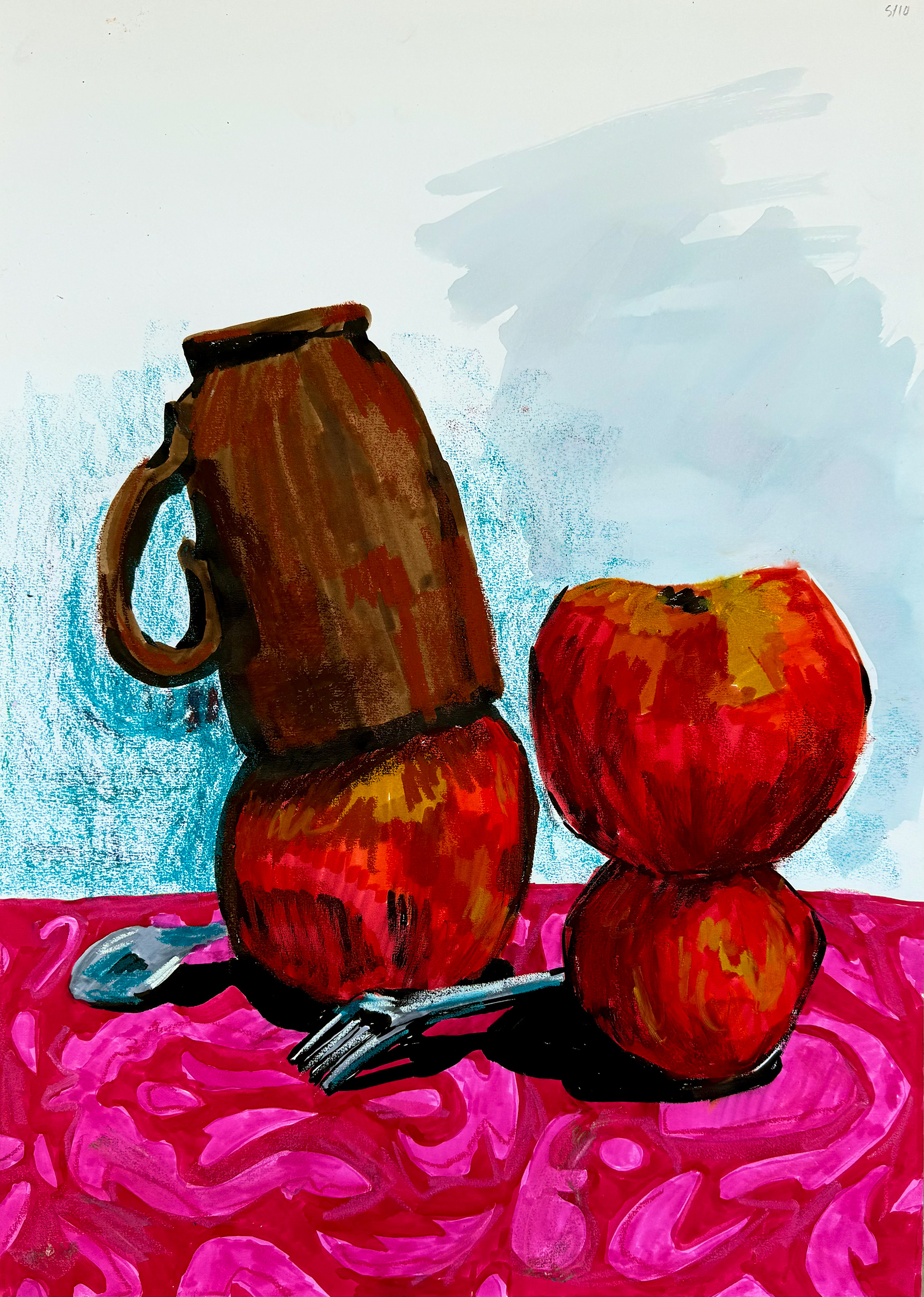 oil pastels and watercolour markers on paper, 42 x 59.4 cm