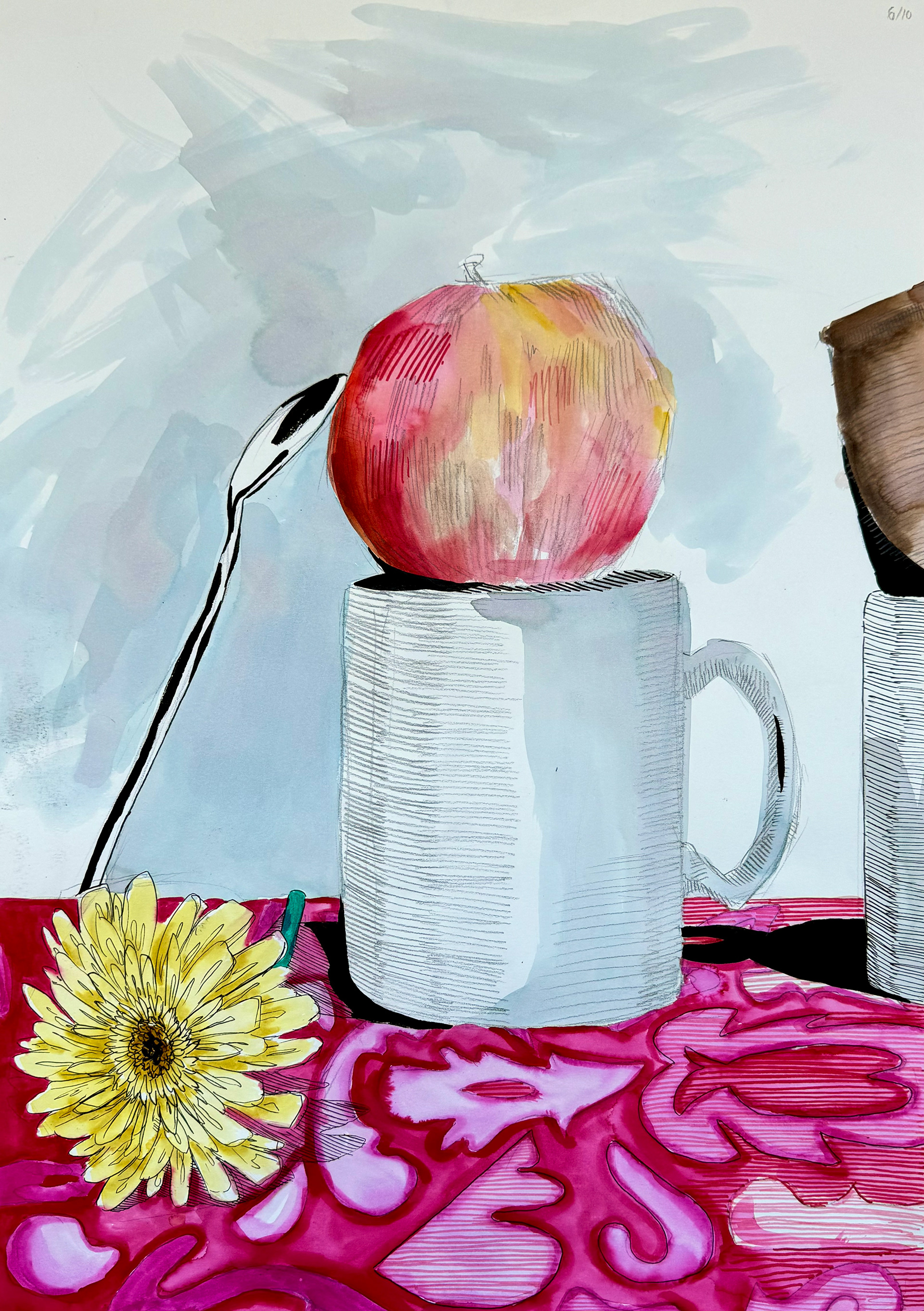 graphite and watercolour markers on paper, 42 x 59.4 cm