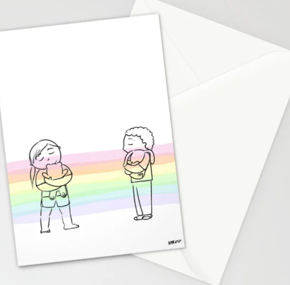 Rainbow stuffy social distance hug greeting card