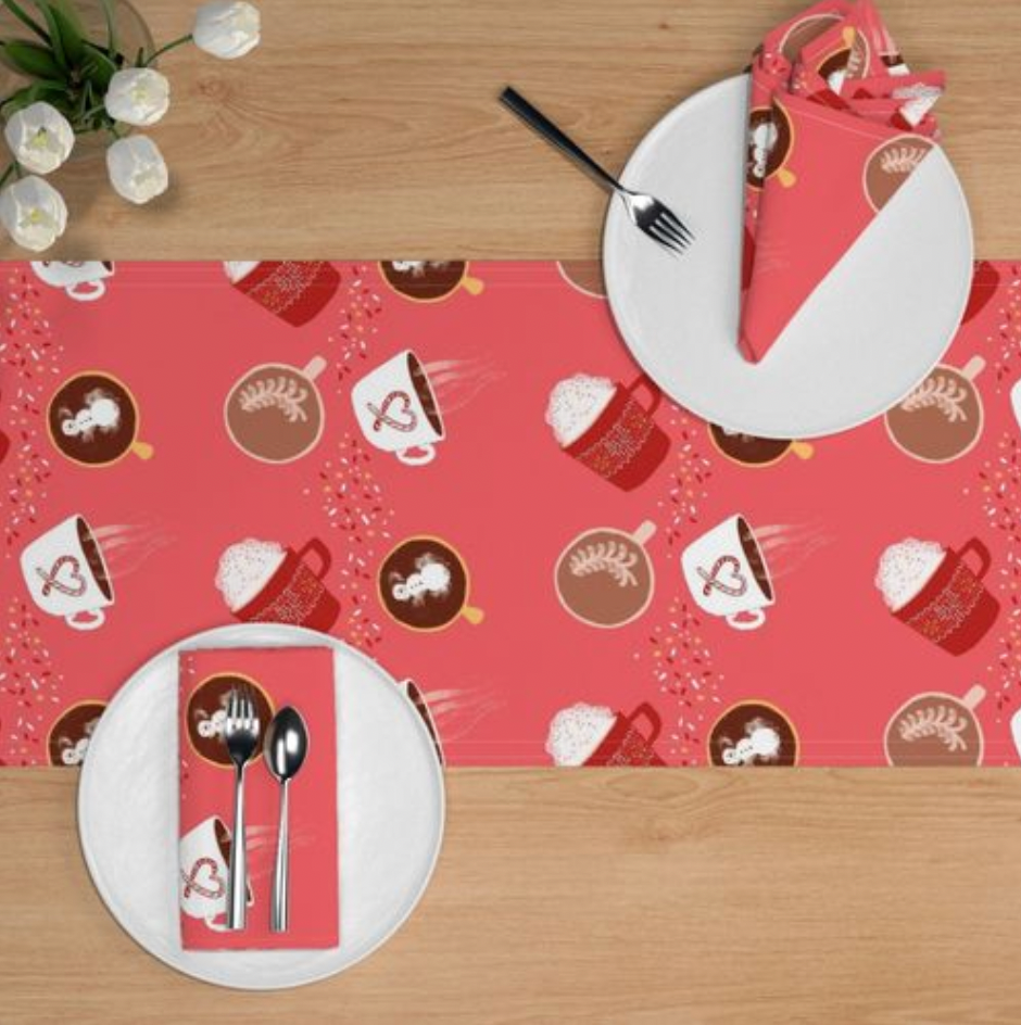 Holiday Drinks (cocoa, coffee, latte) Table Runner and Napkins