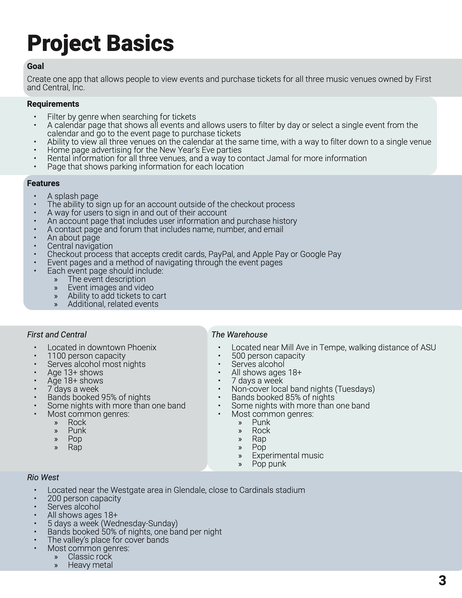 Background information on the client and app requirements.