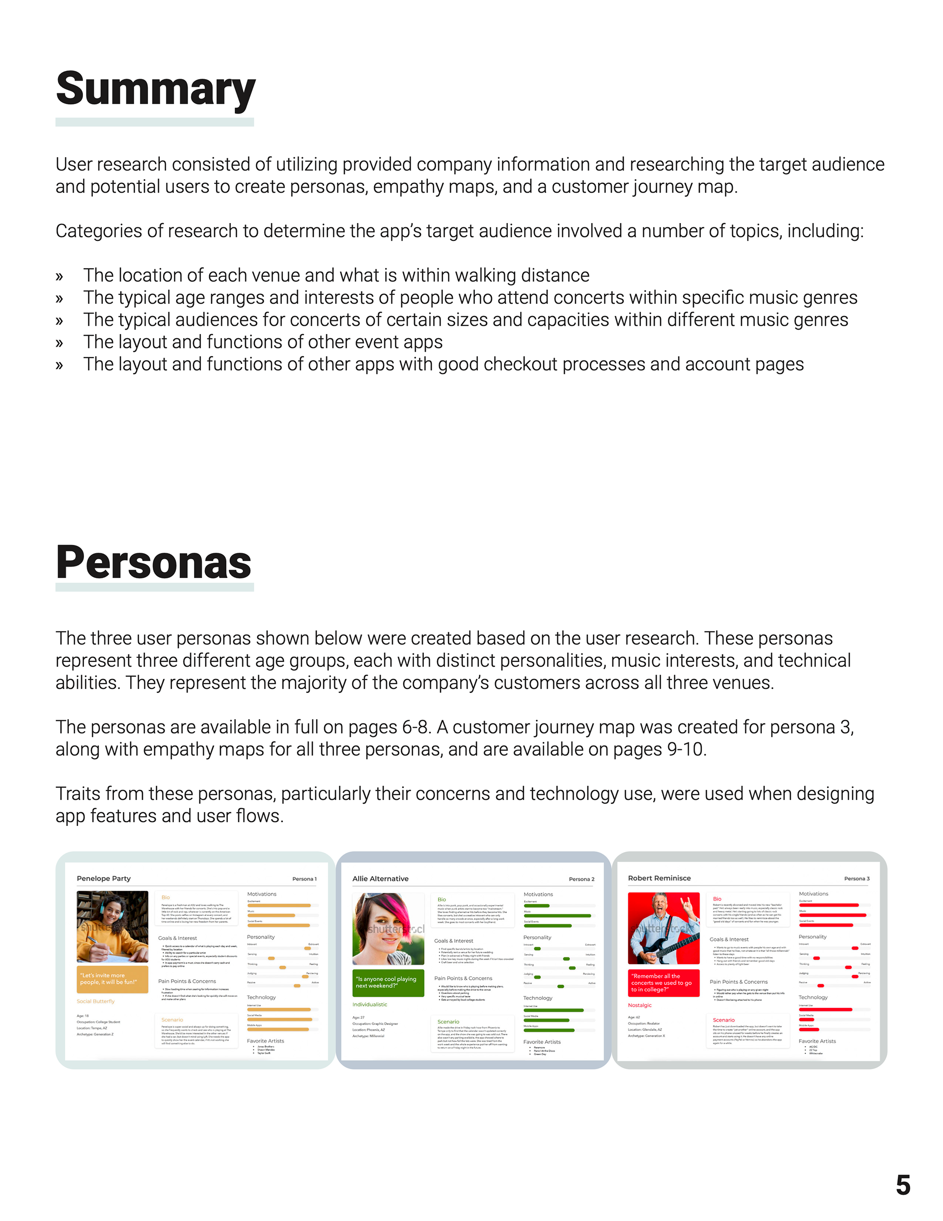 A summary of the user research conducted.