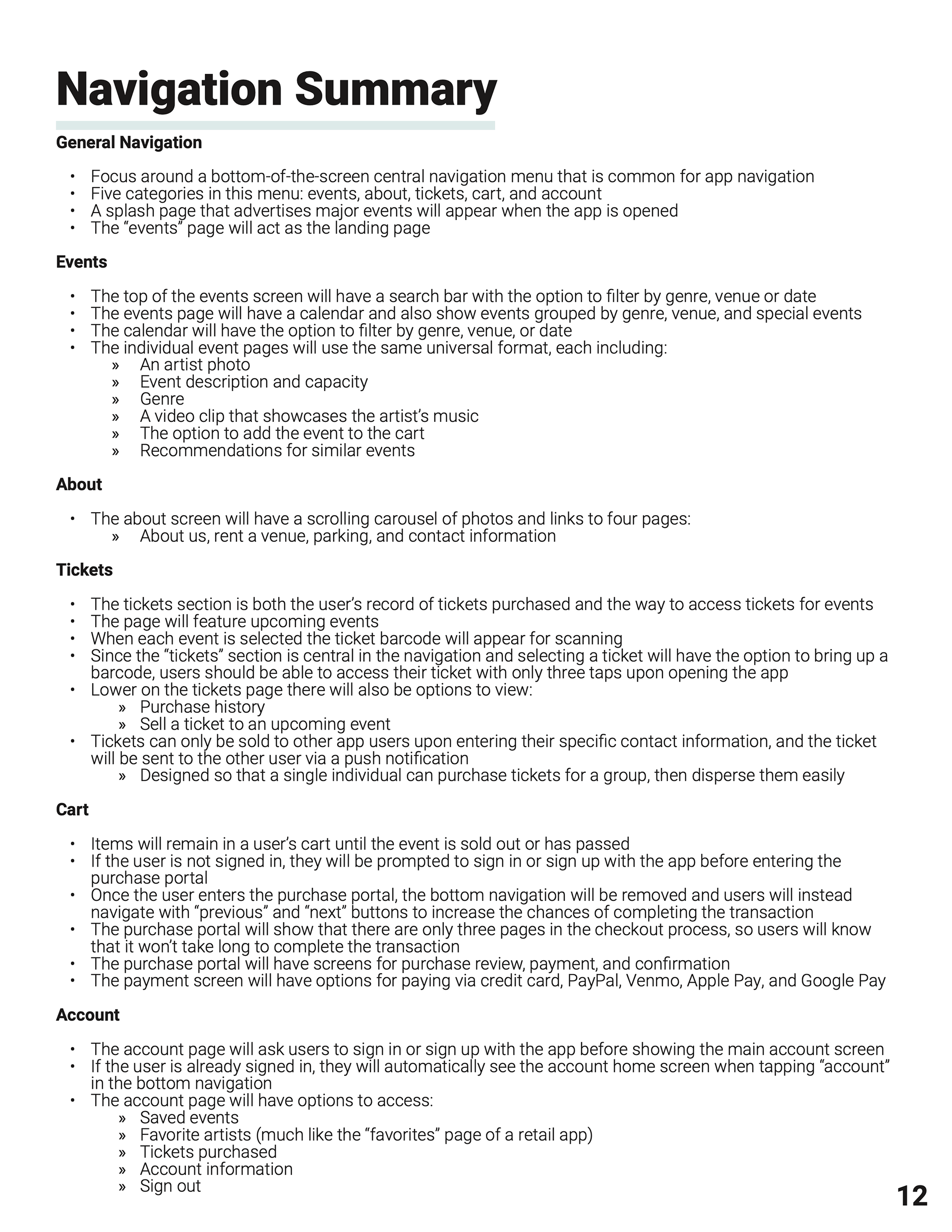 A one-page overview of the app's navigation design.