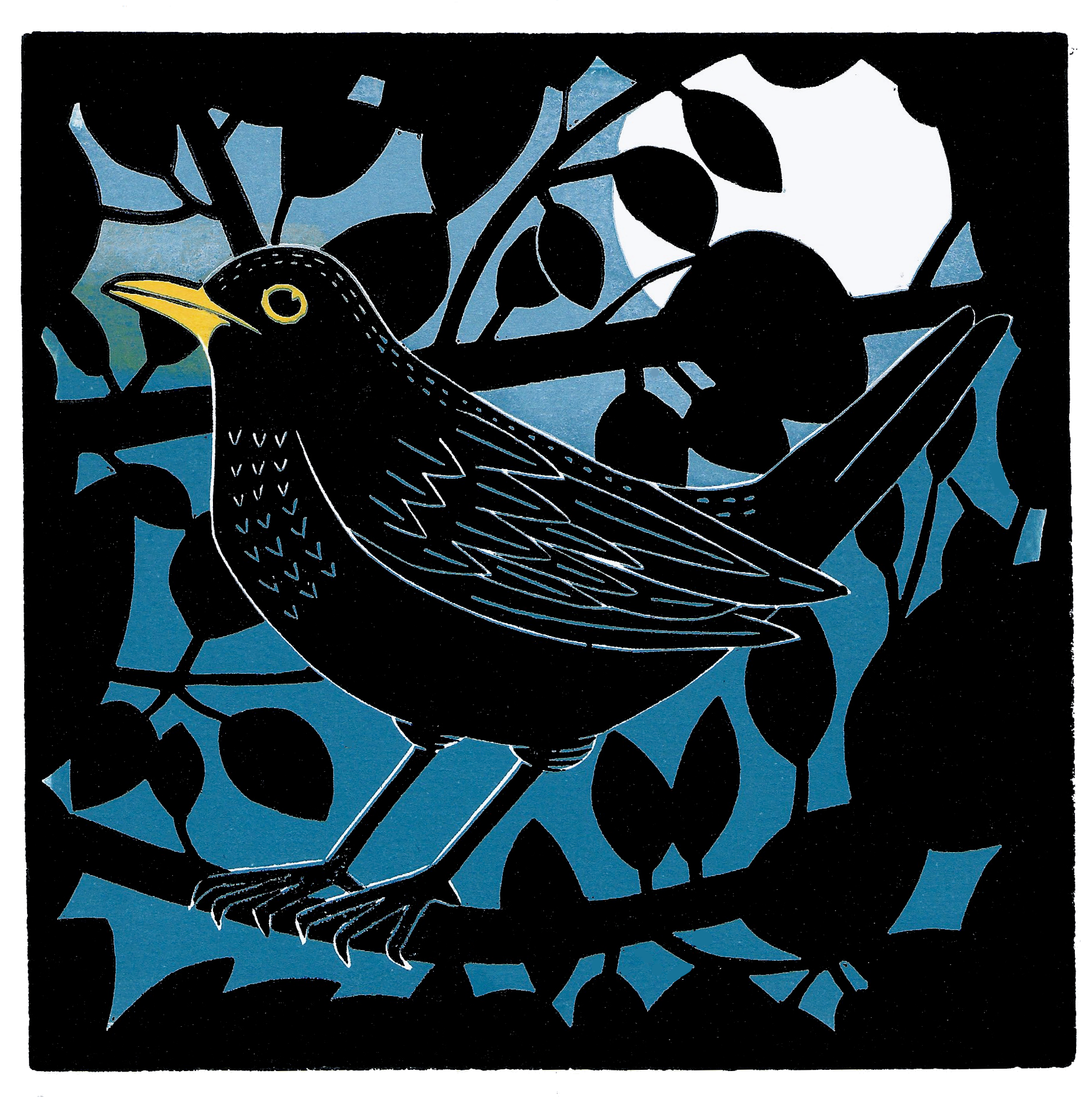 Night Song Reduction Linoprint