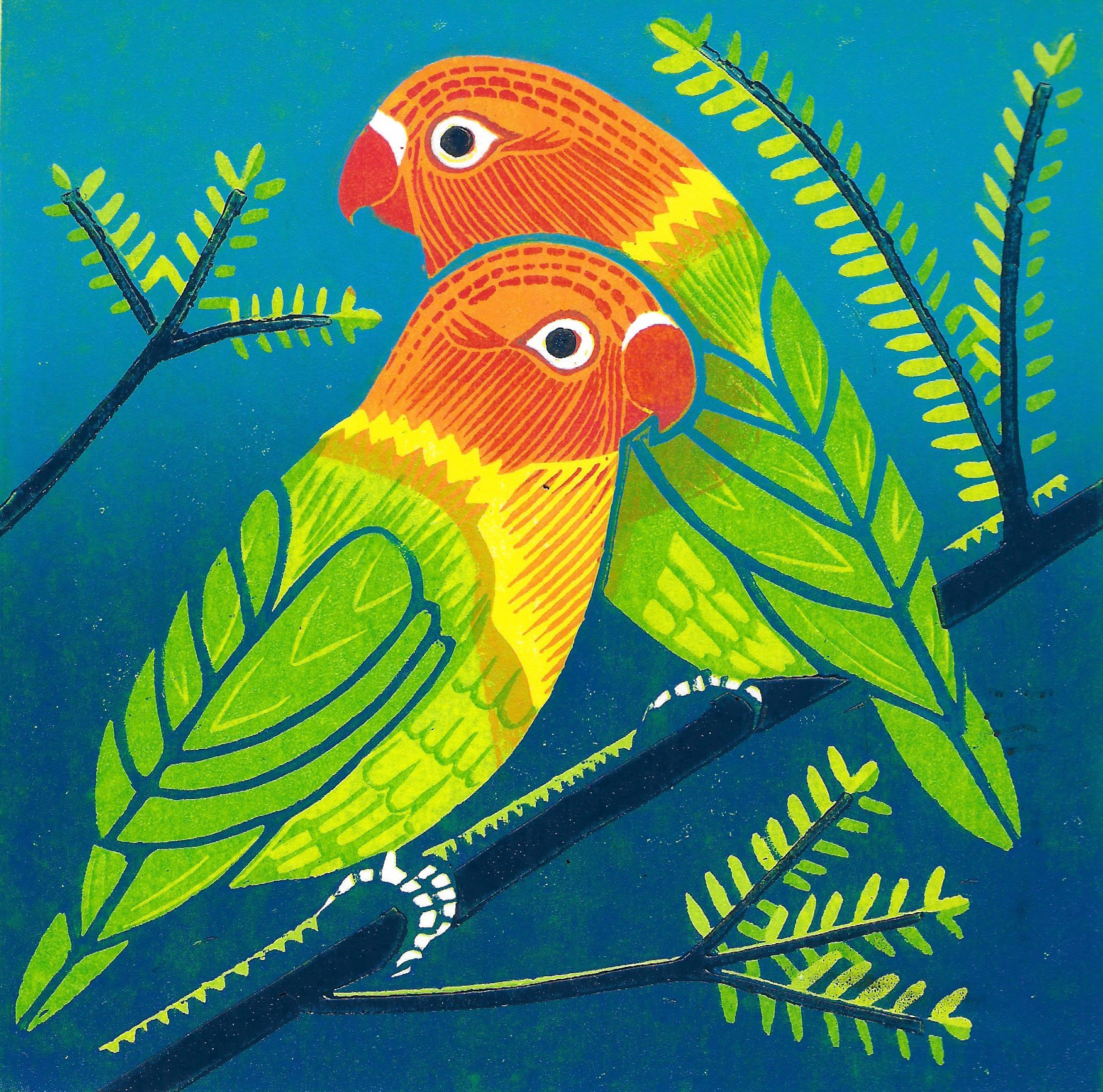 Love Birds  - Multiblock Lino 