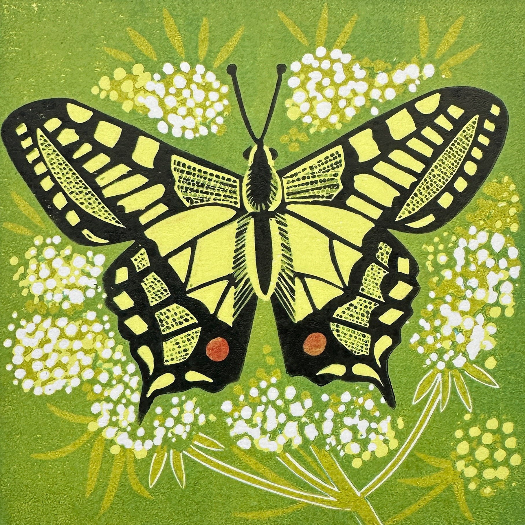 Yellow Swallowtail reduction linoprint