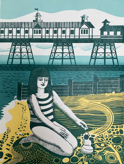 Linocut: Pebble Tower  - Multiblock Lino