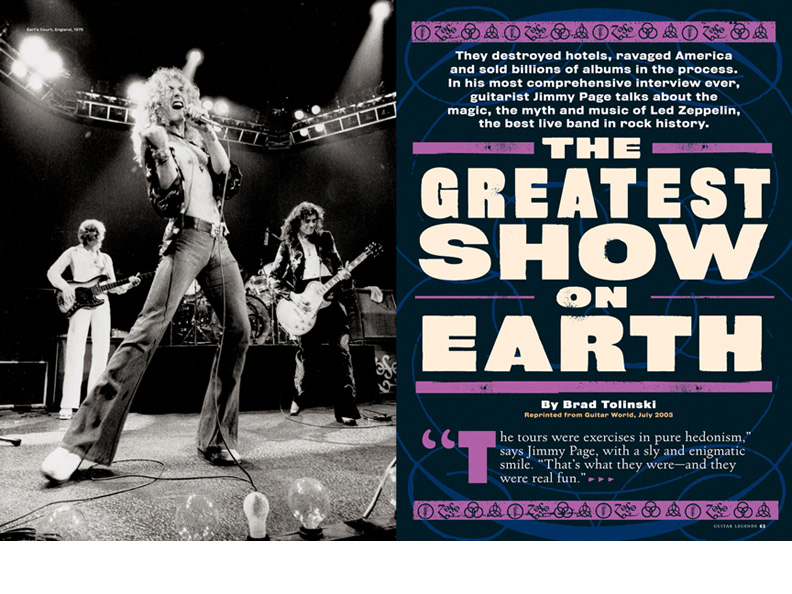 "GREATEST SHOW ON EARTH" SPREAD FROM A GUITAR WORLD LED ZEPPELIN SPECIAL EDITION MAGAZINE: Creative direction, design and production.