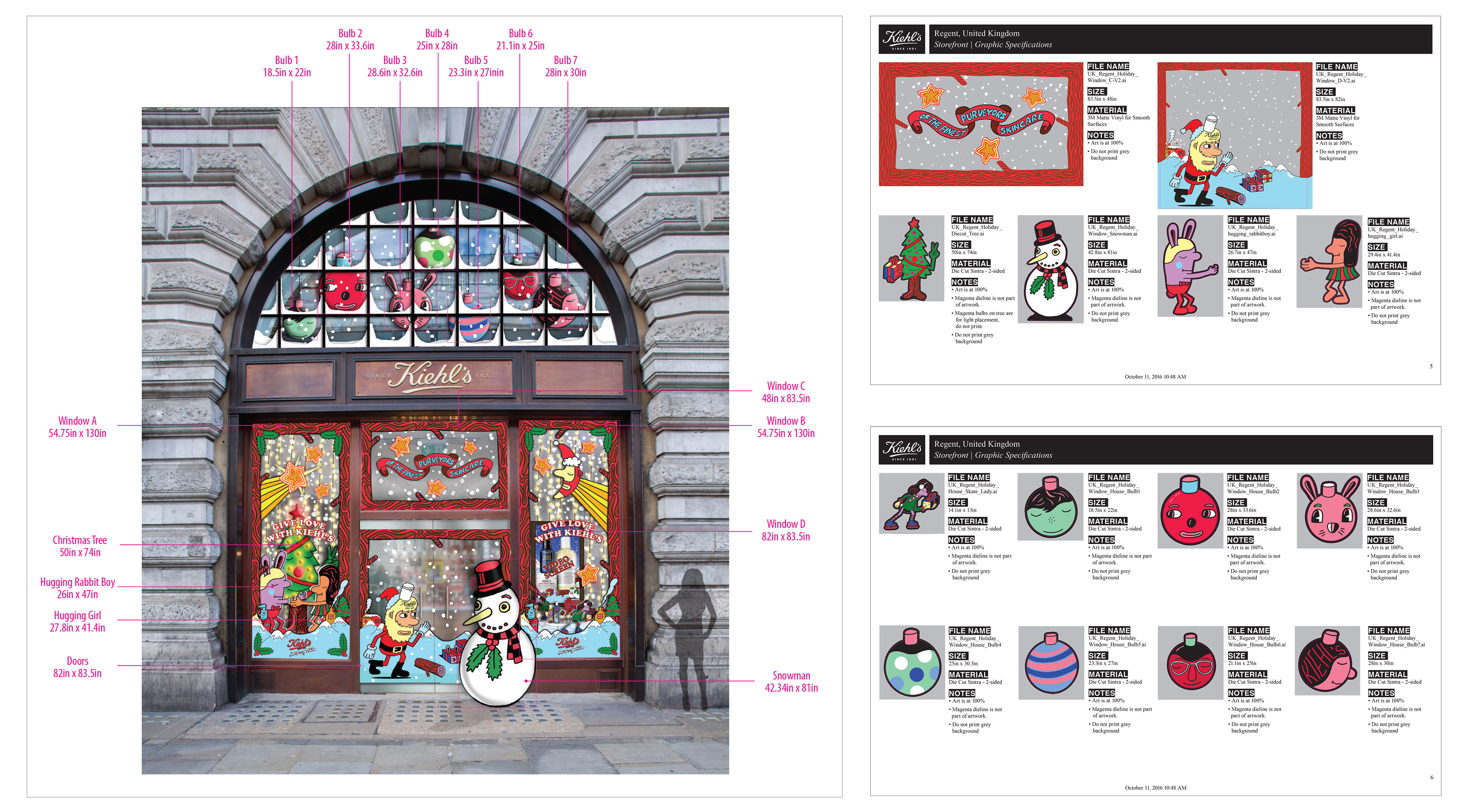 "UK, REGENT STREET" KIEHL'S HOLIDAY WINDOWS: Store design art and production.