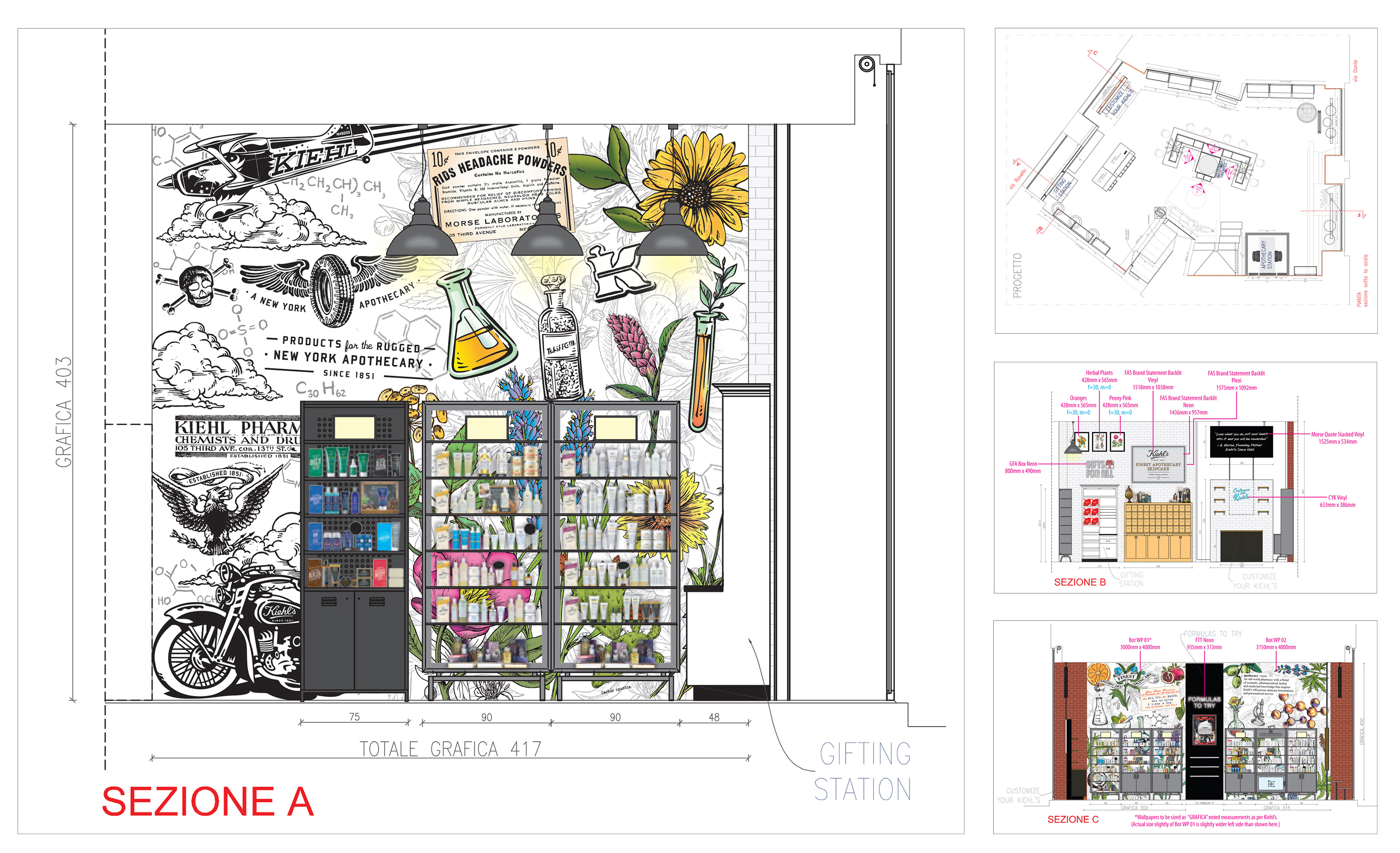 "VIA DANTE, MILAN" KIEHL'S STORE RENOVATION: Store design art and production.