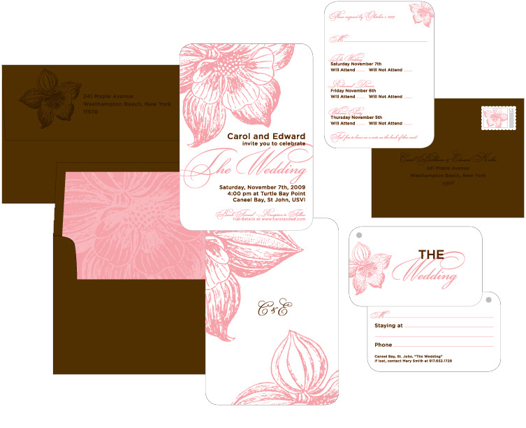 "PINK AND BROWN" LETTERPRESS WEDDING SUITE DESIGN: Creative direction, design and production.