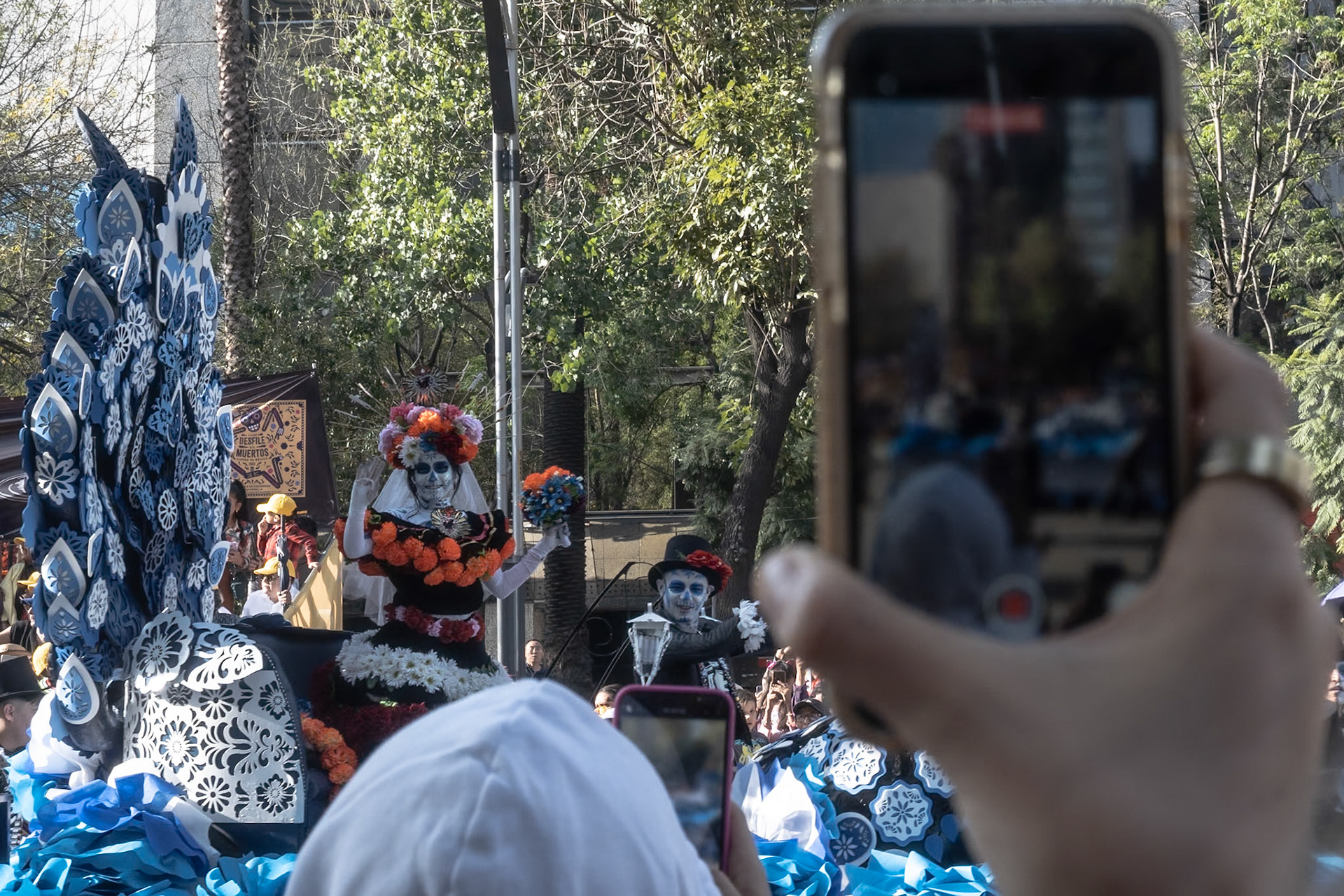 Capruting a moment during Mexico City Dia de Muertos Parade