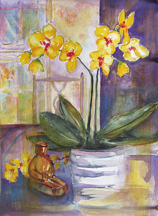 Buddha with Orchid II  14 x 10