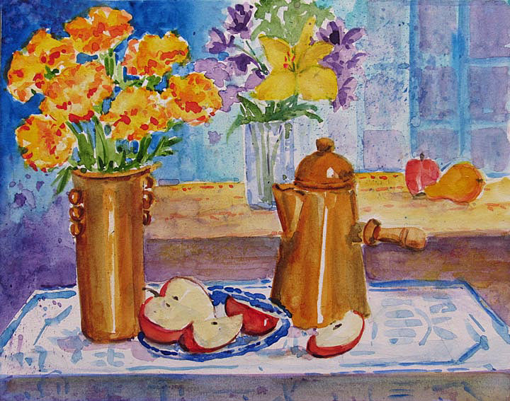 Copper Vase with Flowers  8 x 10