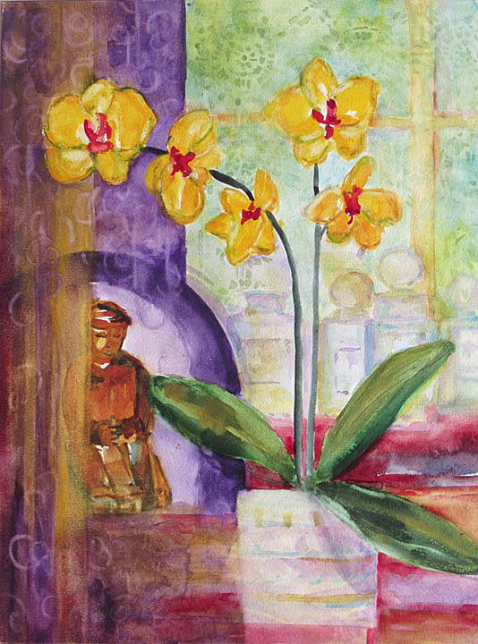 Buddha with Orchid II  12 x 9