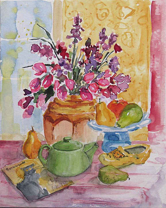 Teapot with Fruit  10 x 8