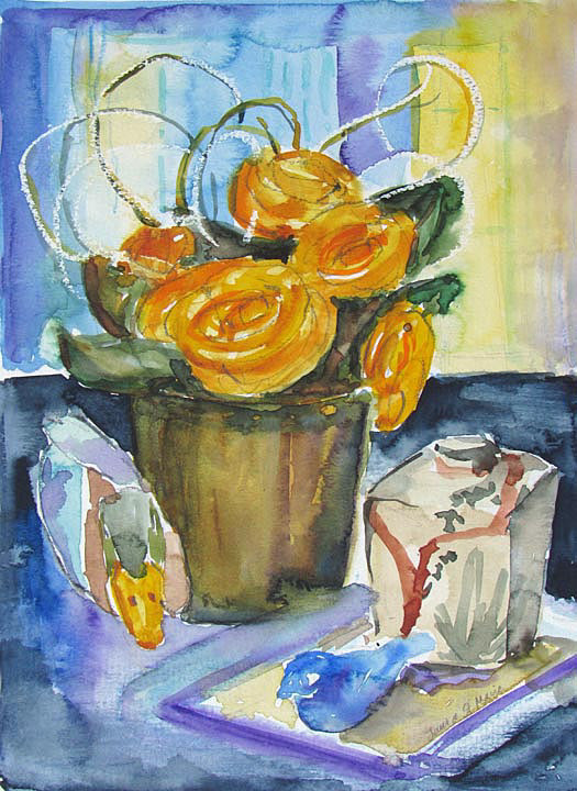 Roses with Duck_watercolor  8 x 10