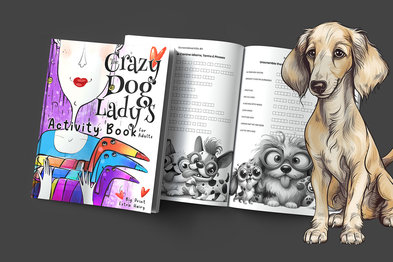 The Crazy Dog Lady's Activity Book for Adults by Nola Lee Kelsey, distributed by Ingram and published by Soggy Nomad Press. 