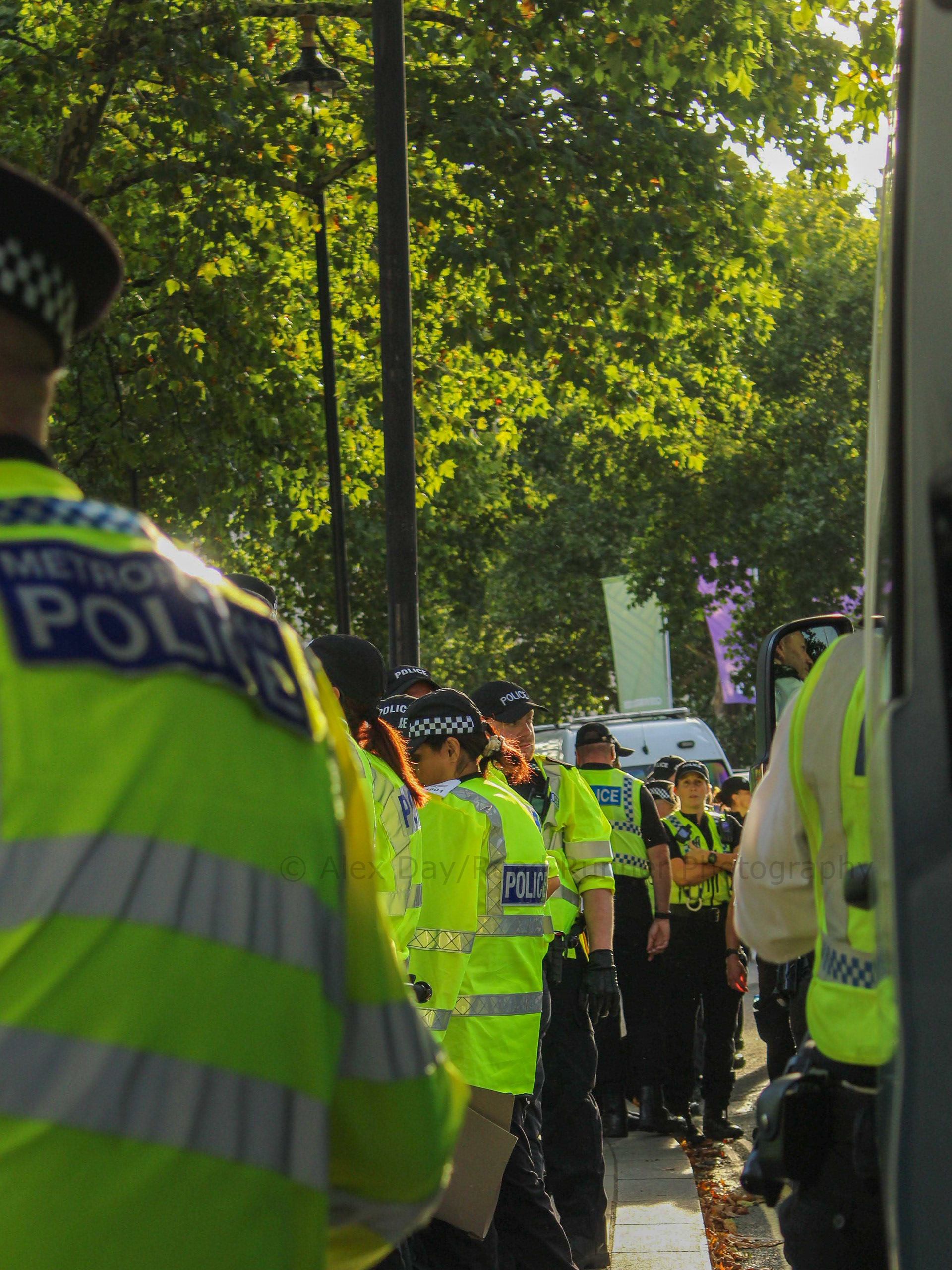Police officer at a demo in support of Palestine Action