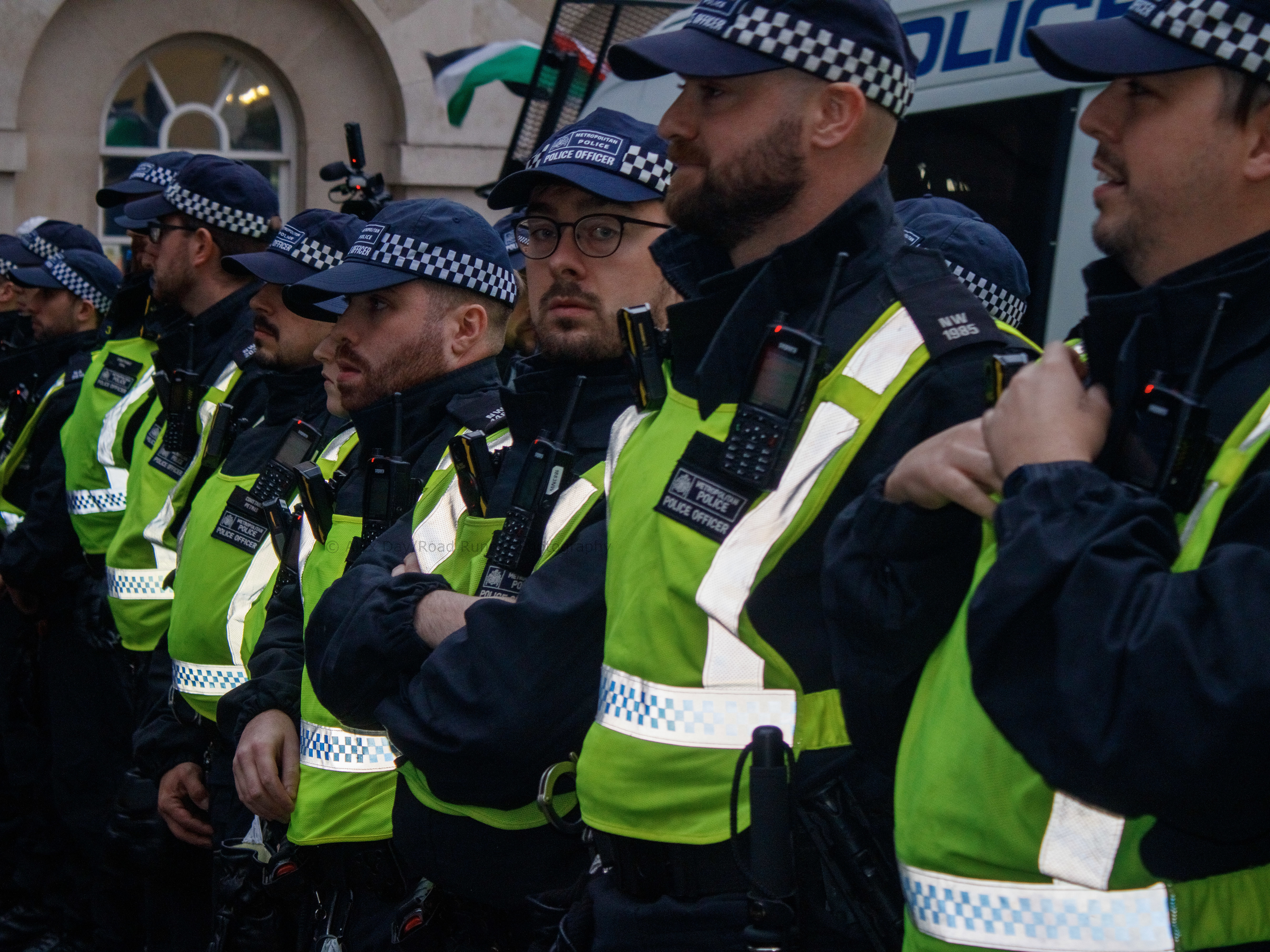 A heavy police presence at a Palestine protest