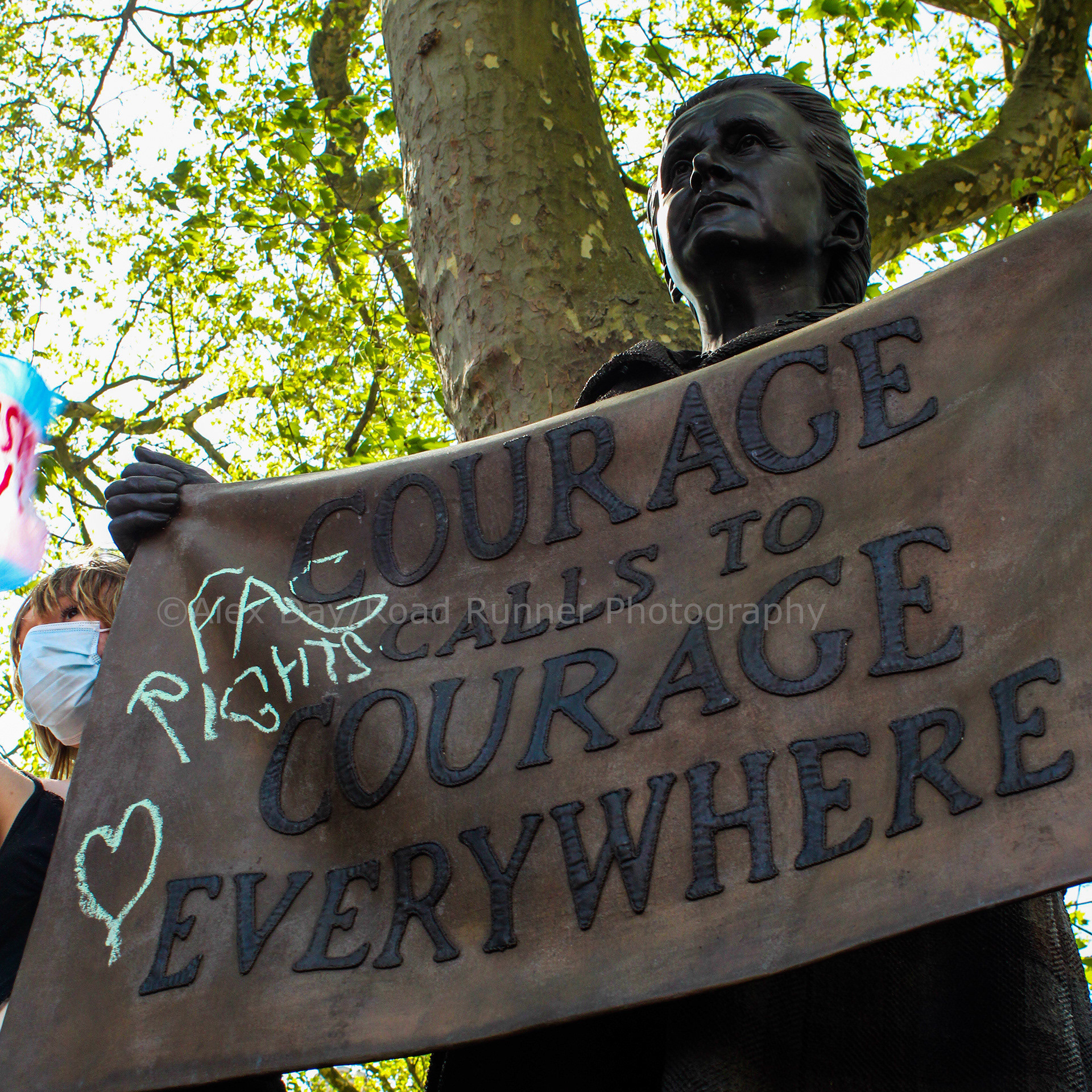 Chalk on the Millicent Fawcett statue
