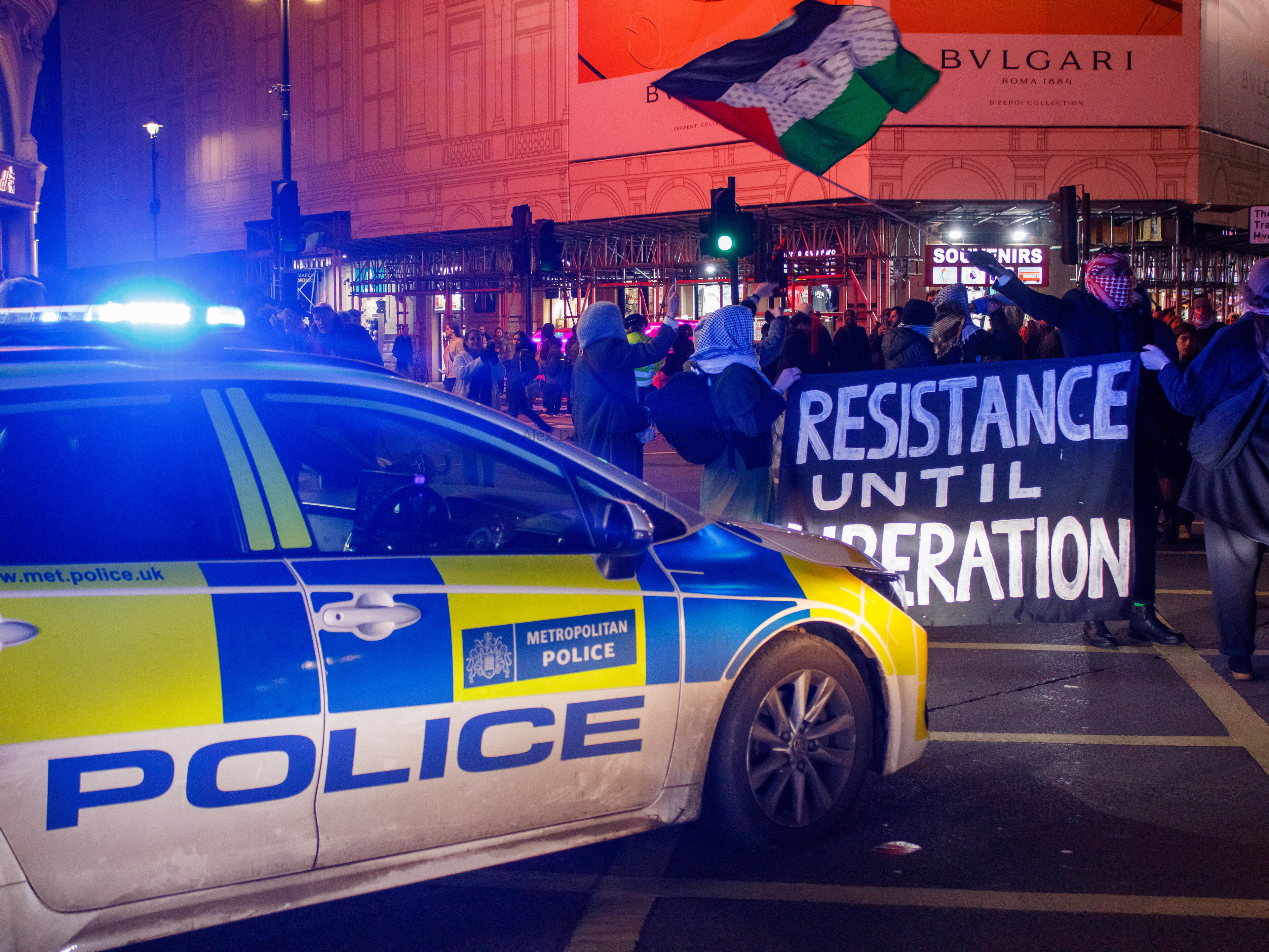 Palestine protesters block Piccadilly Circus on Black Friday