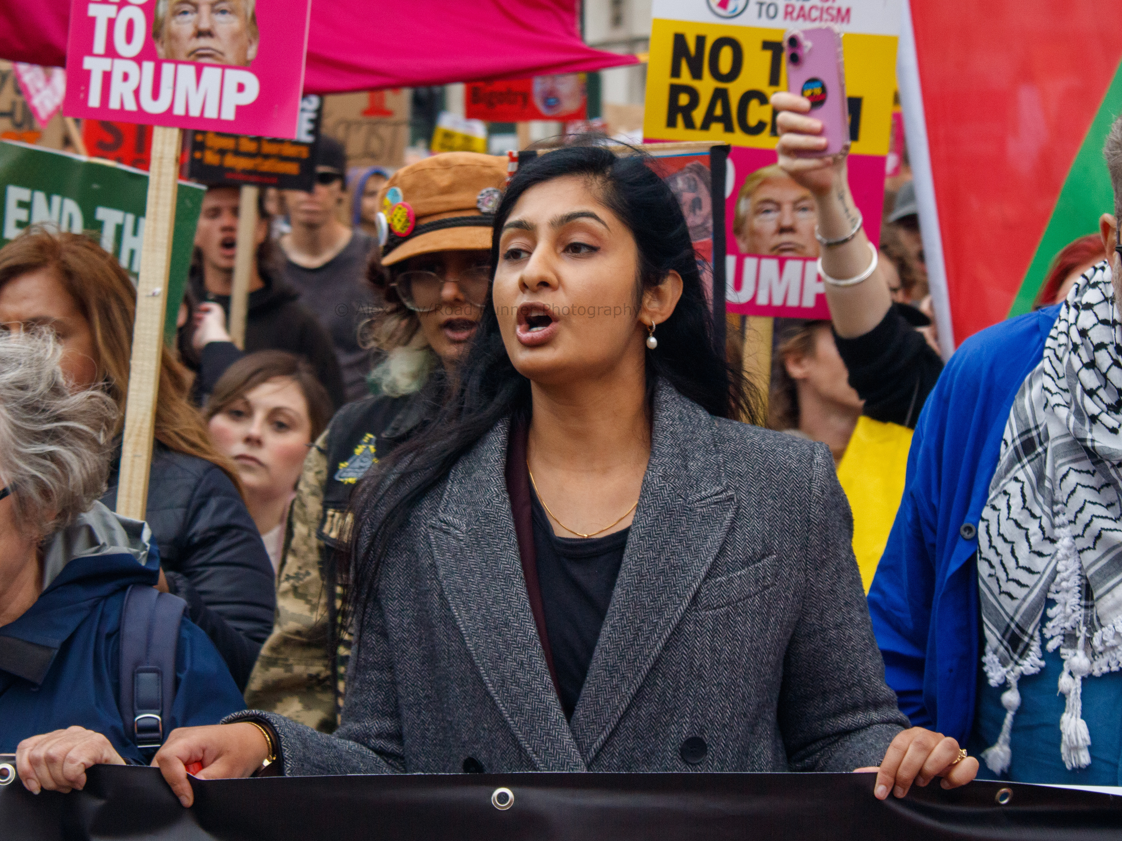 Zarah Sultana leads a protest in London