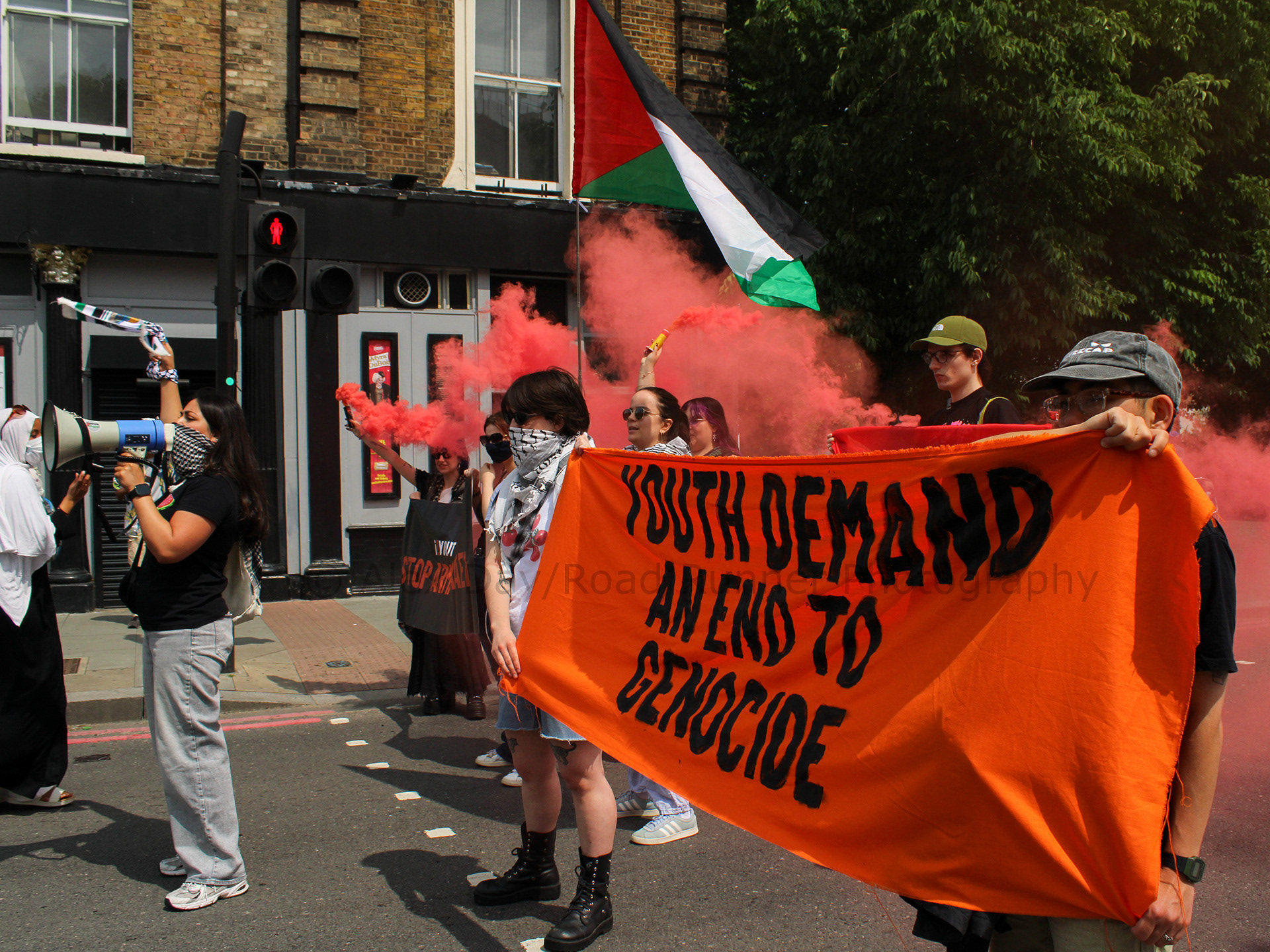 Youth Demand protesters block a junction for fifteen minutes