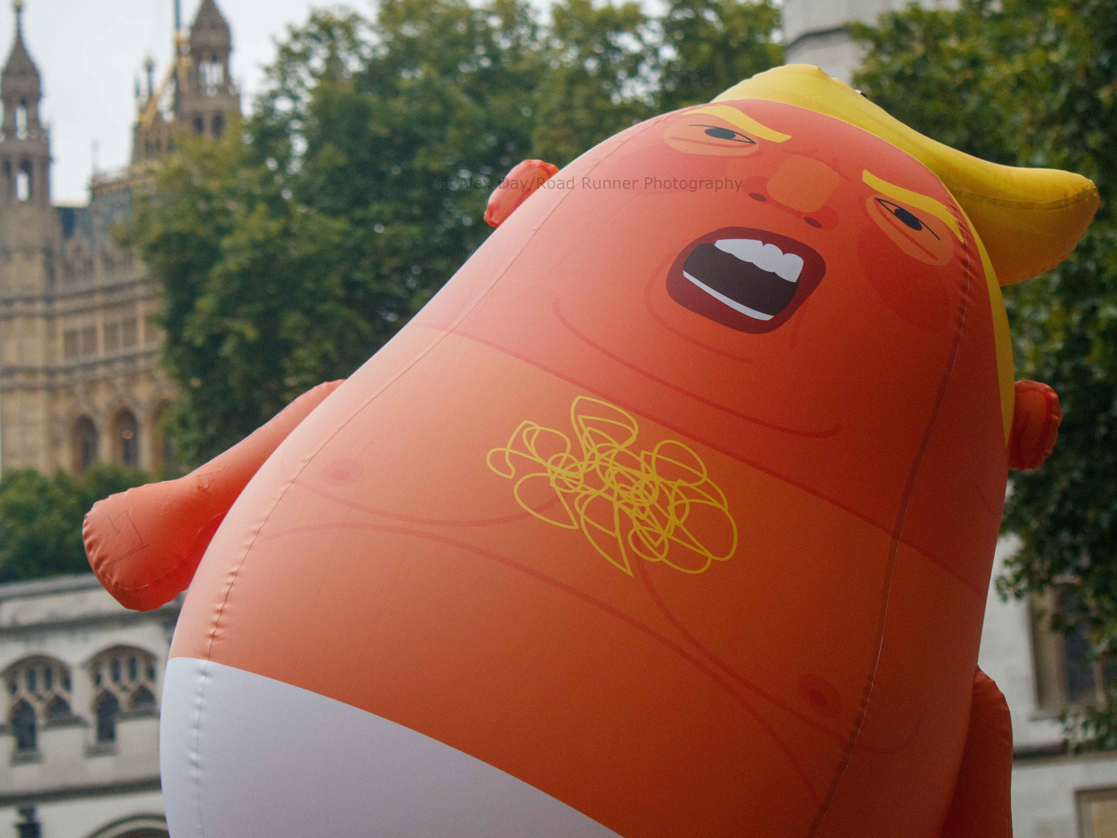 A baby Trump ballon at a protest in London