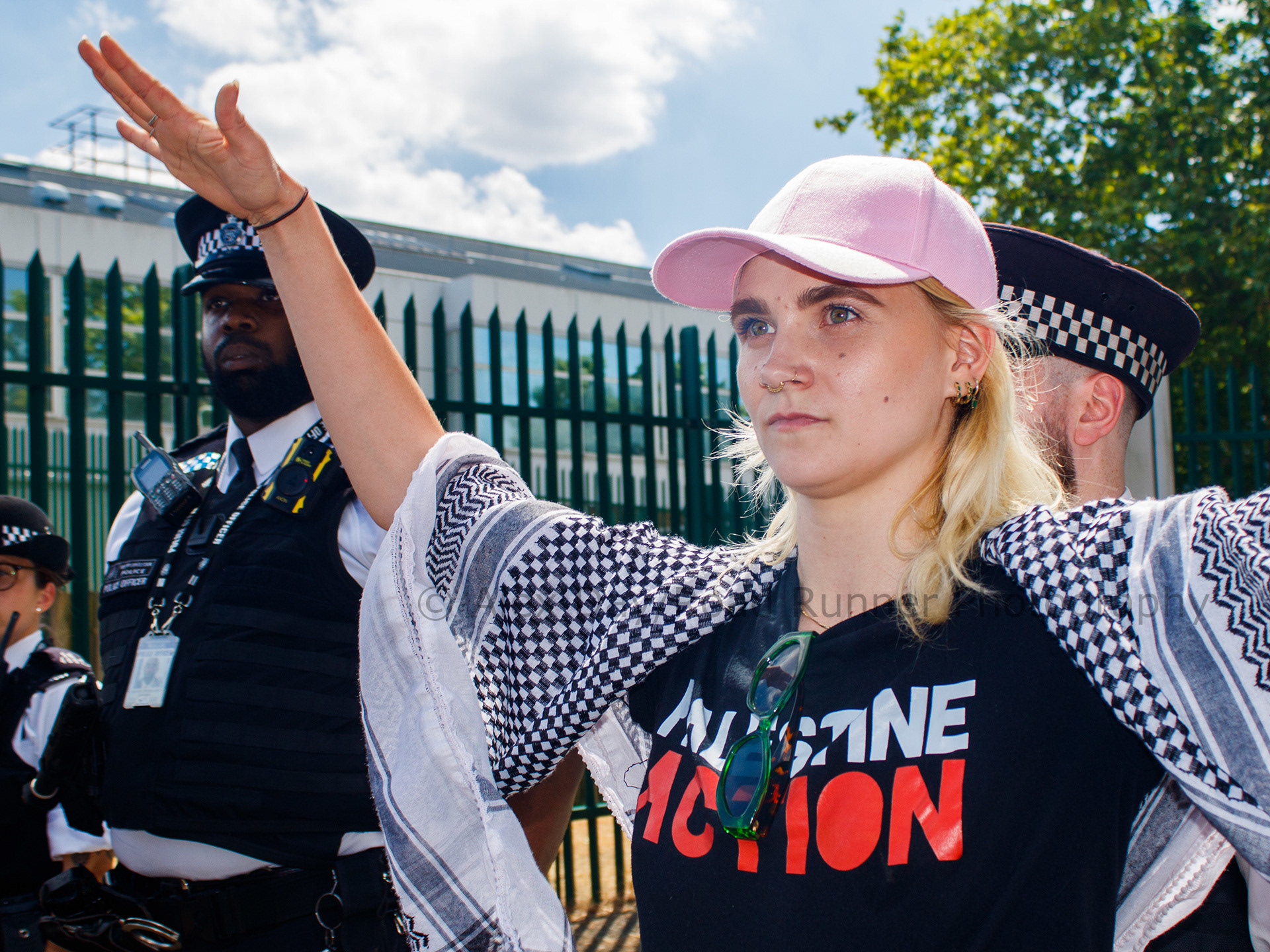 A protester at a Filton 18 protest