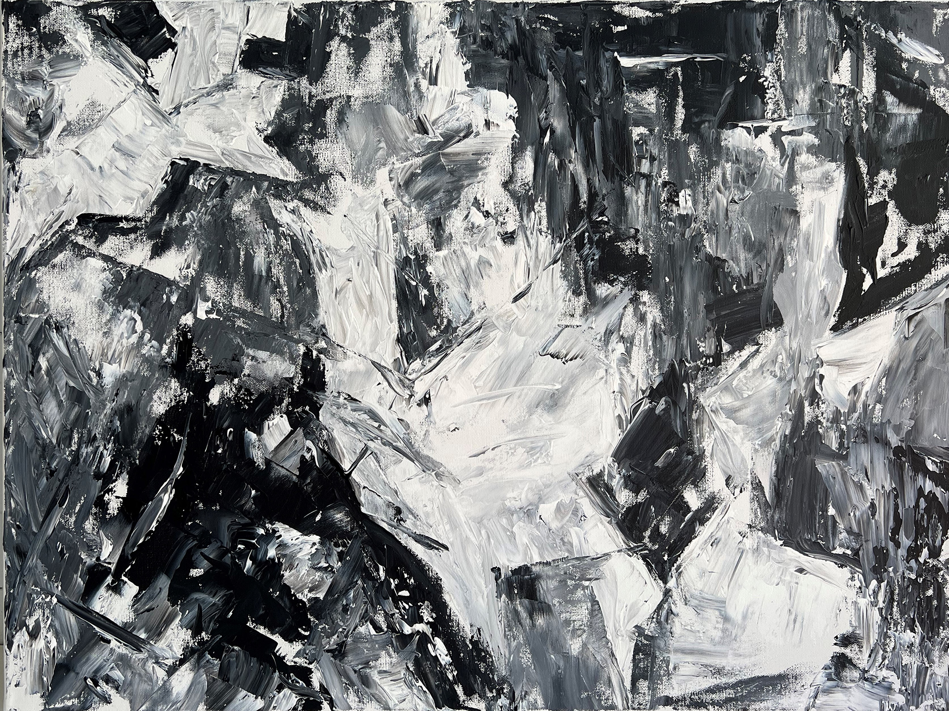 "Zaghafte Annäherung an Schwarz Weiß" | Mischtechnik auf Leinwand | 80x60 cm