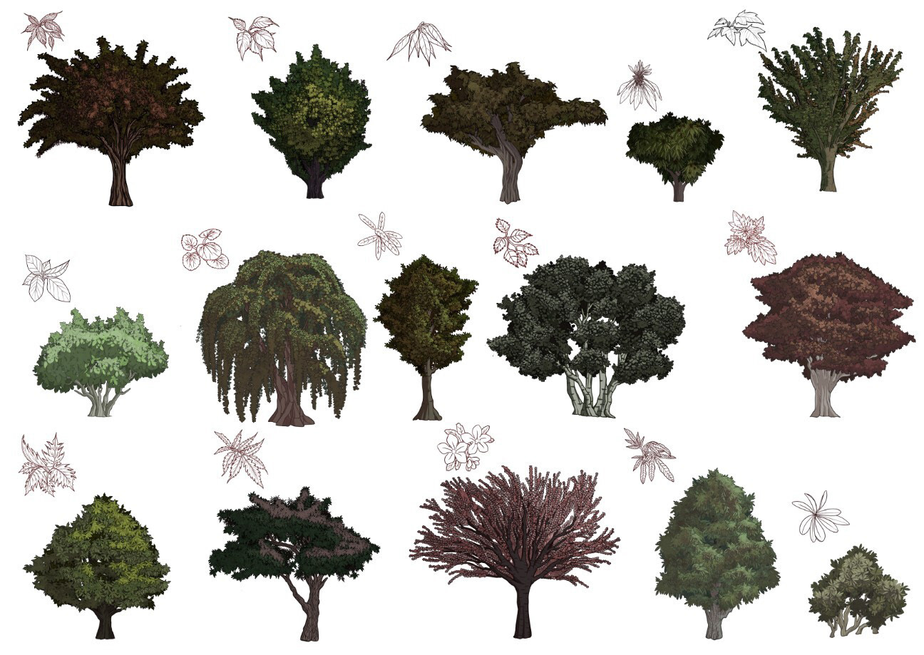 Custom Tree swatches: Photoshop Brush-set for comics