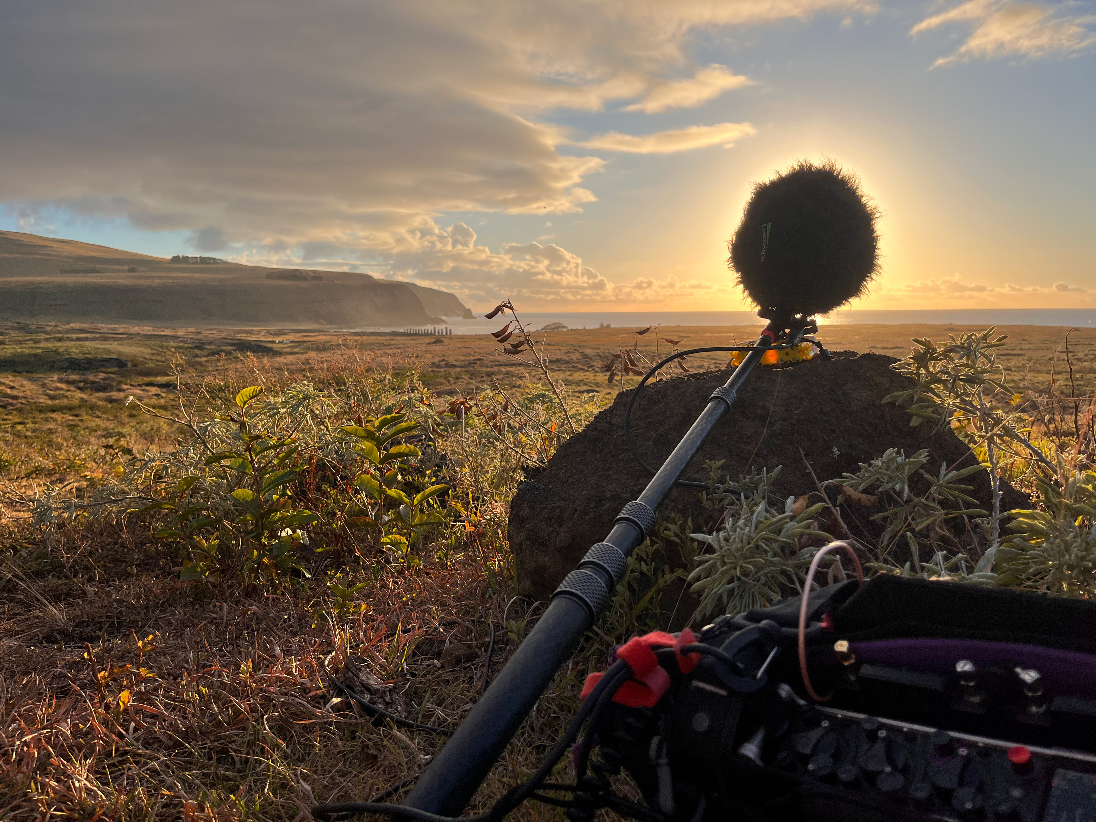 Daybreak surround sound recording at Tongariki, Easter Island