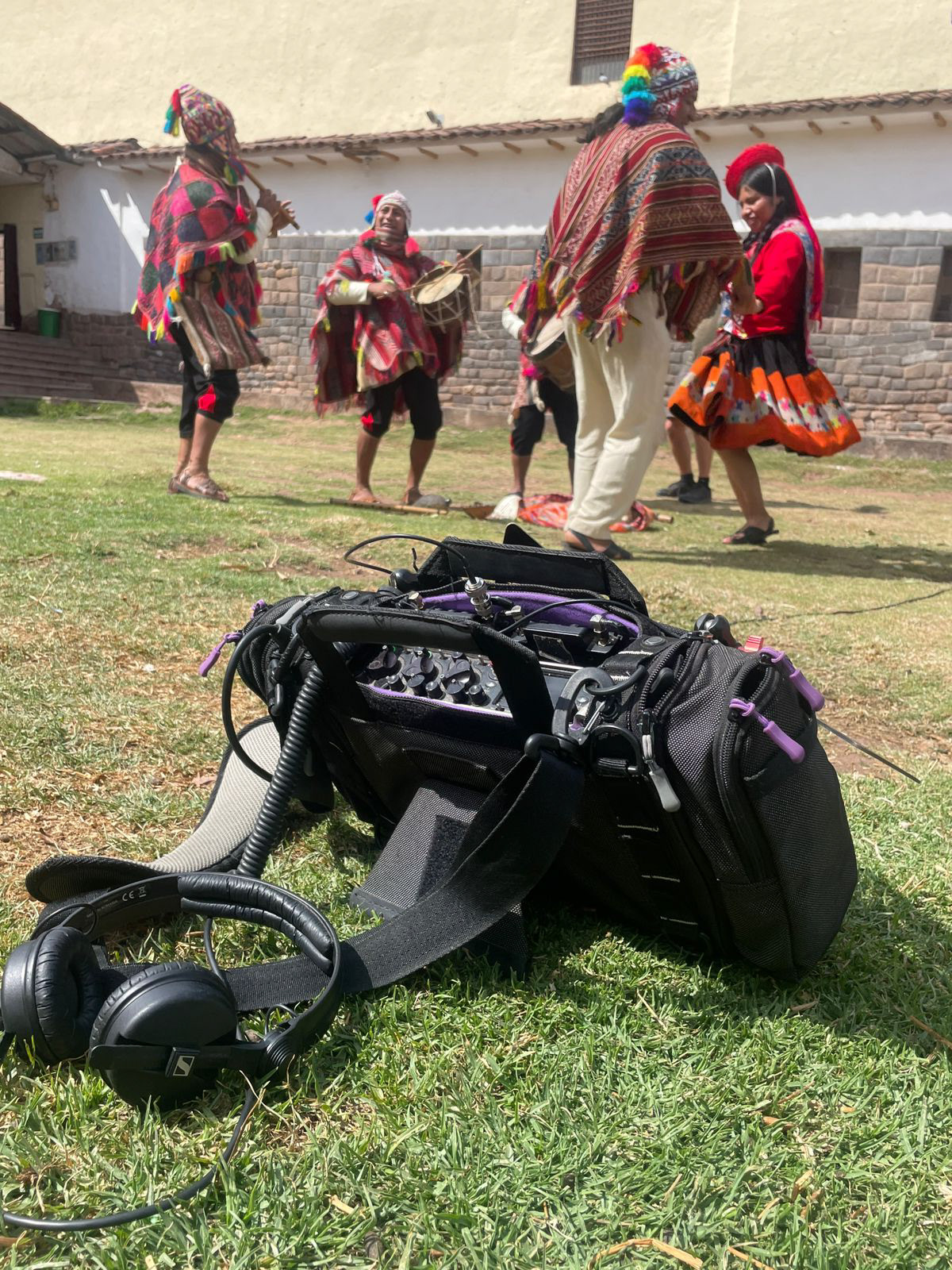 Recording a performance in Cuzco, Peru