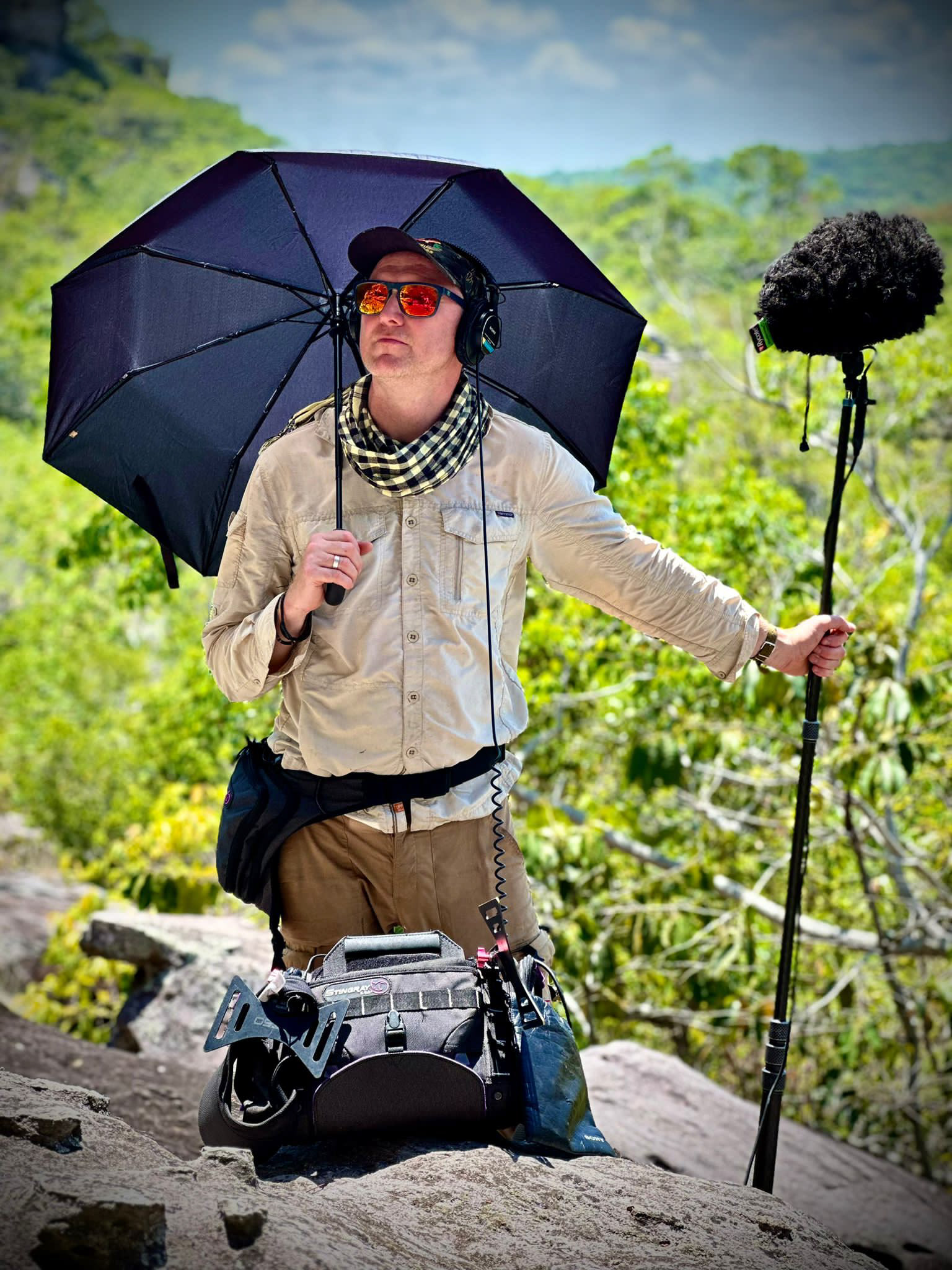 Filming in the stifling jungle heat at Monte Alegro, Brazil