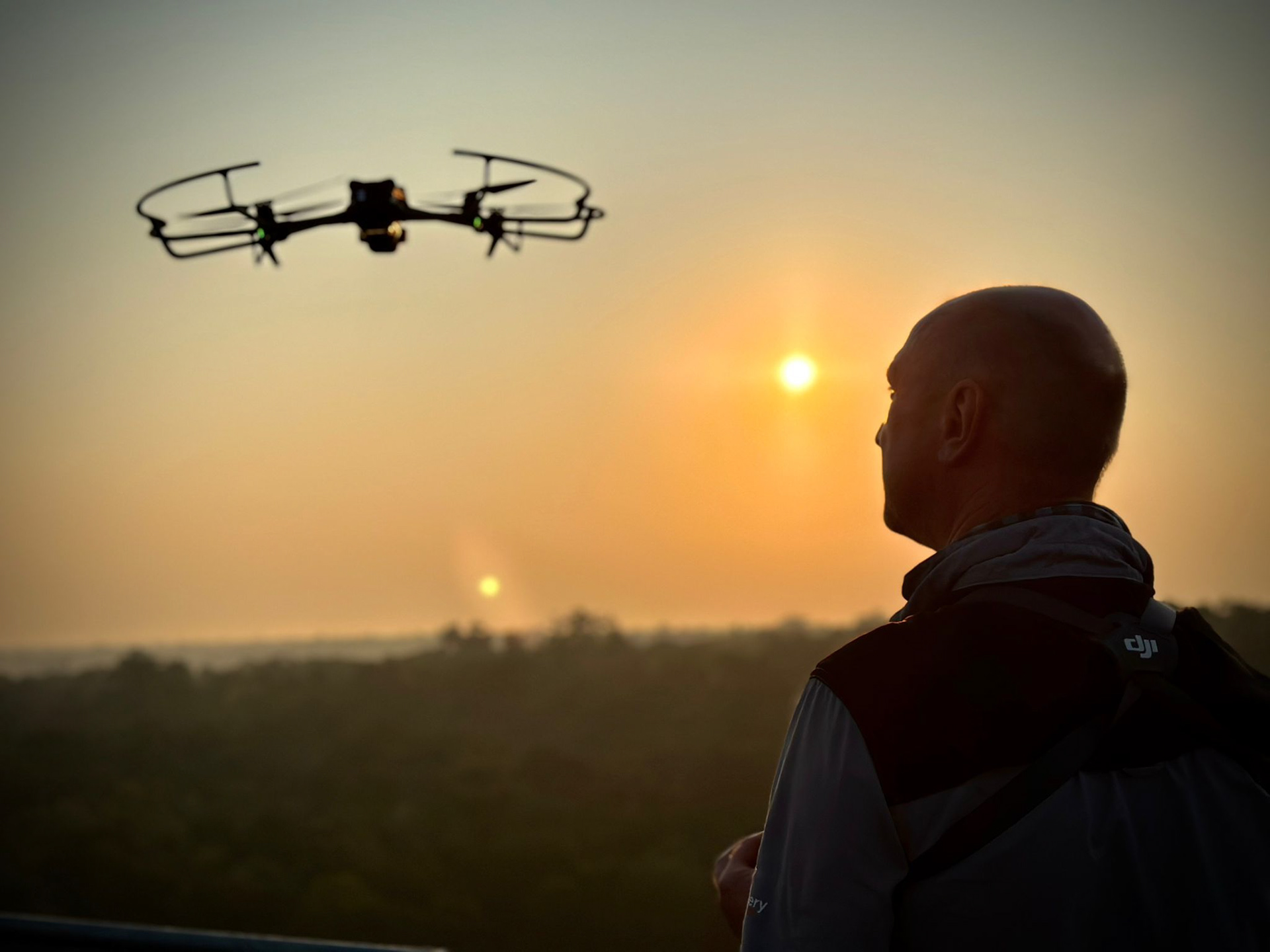 Sunrise drone filming in the jungle near Manaus, Brazil