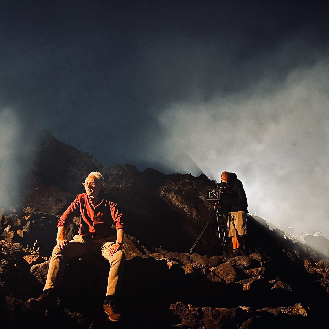 DoP Will Fewkes in his element filming a PTC with Graham on Rapa Nui