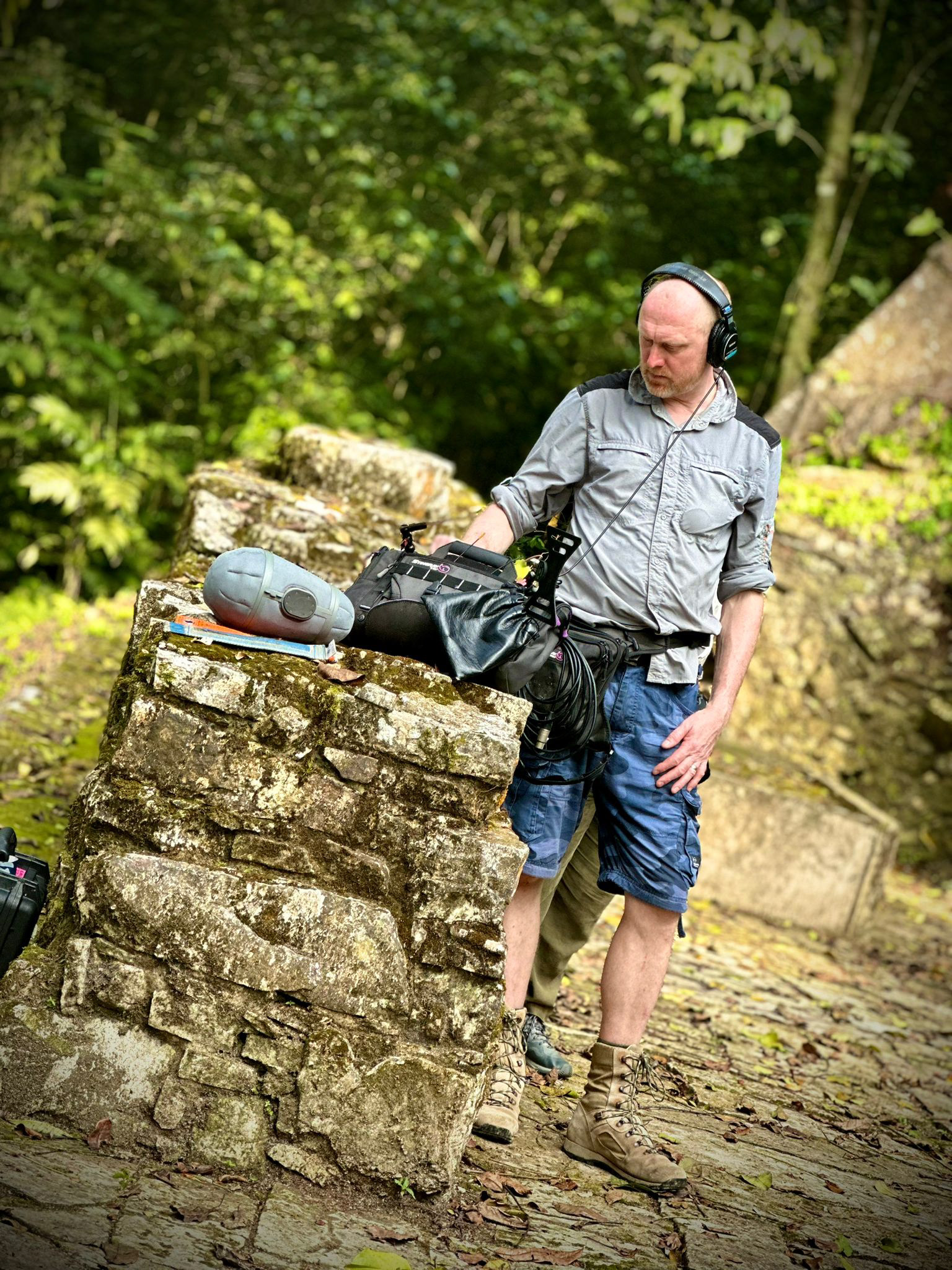 Recording atmos at Temple 19, Palenque, Mexico