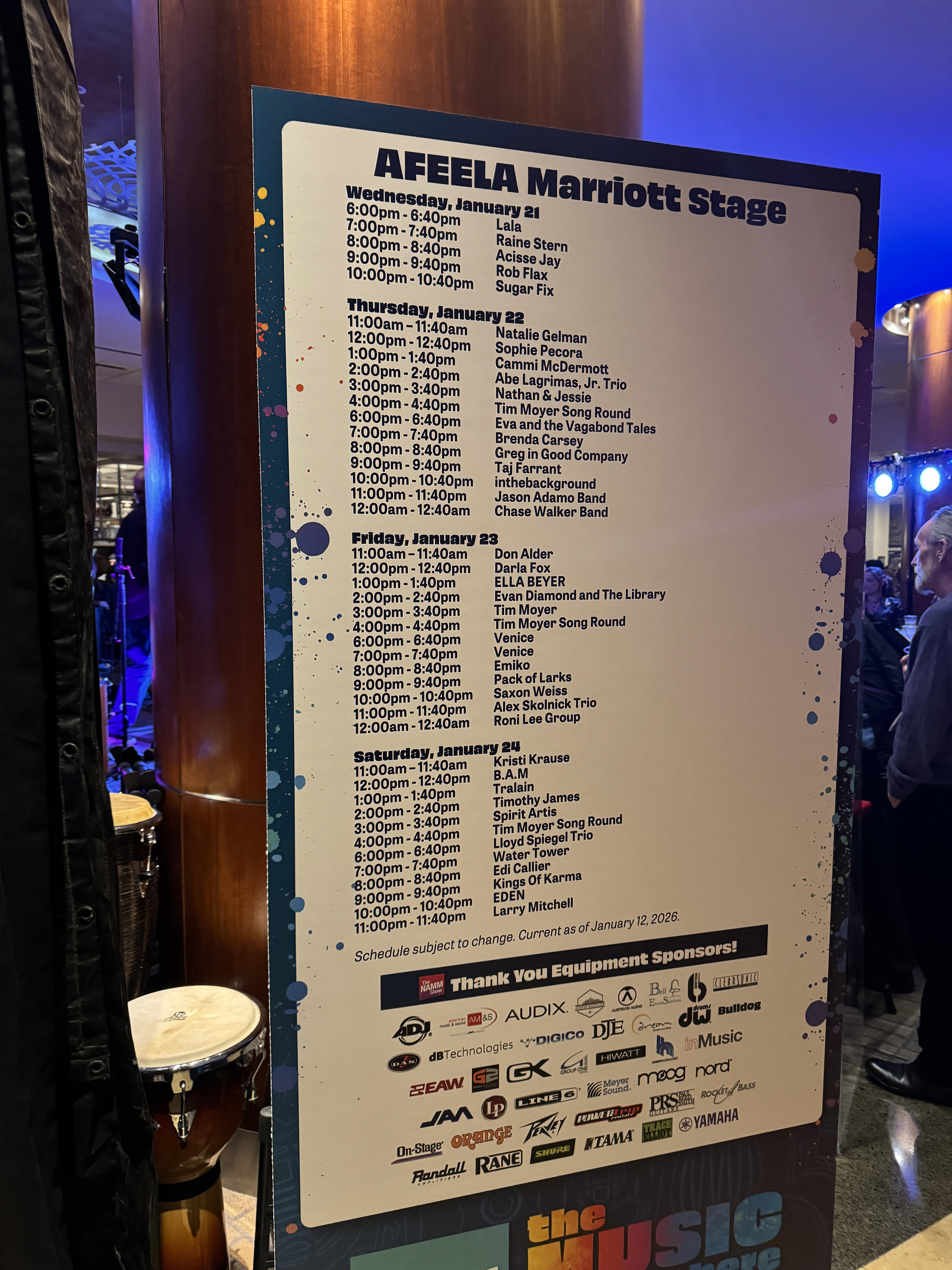 The roll call for one of the hotels after party.